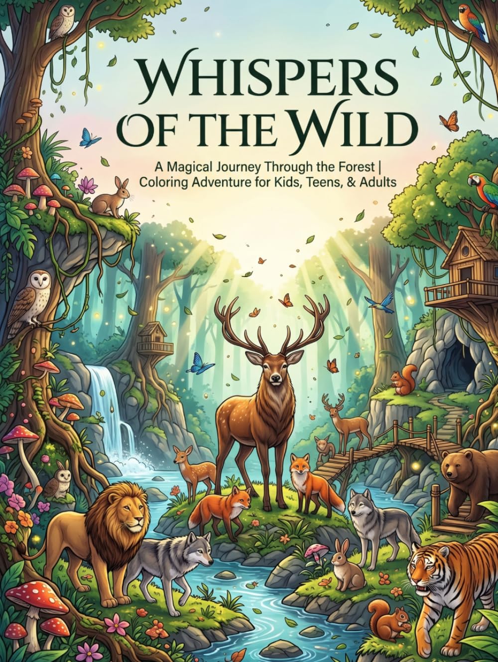 WHISPERS OF THE WILD: A Magical Forest Adventure Coloring Book for Kids, Teens, and Adults