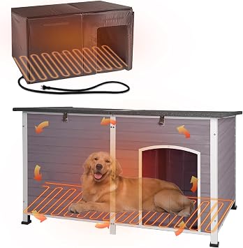 59.1" Large Dog House Outdoor with Insulated Liner & Heating Pad for Winter Insulation Dog Kennel Upgrade All-Around Metal Fame Durable for Large Medium Small Dogs