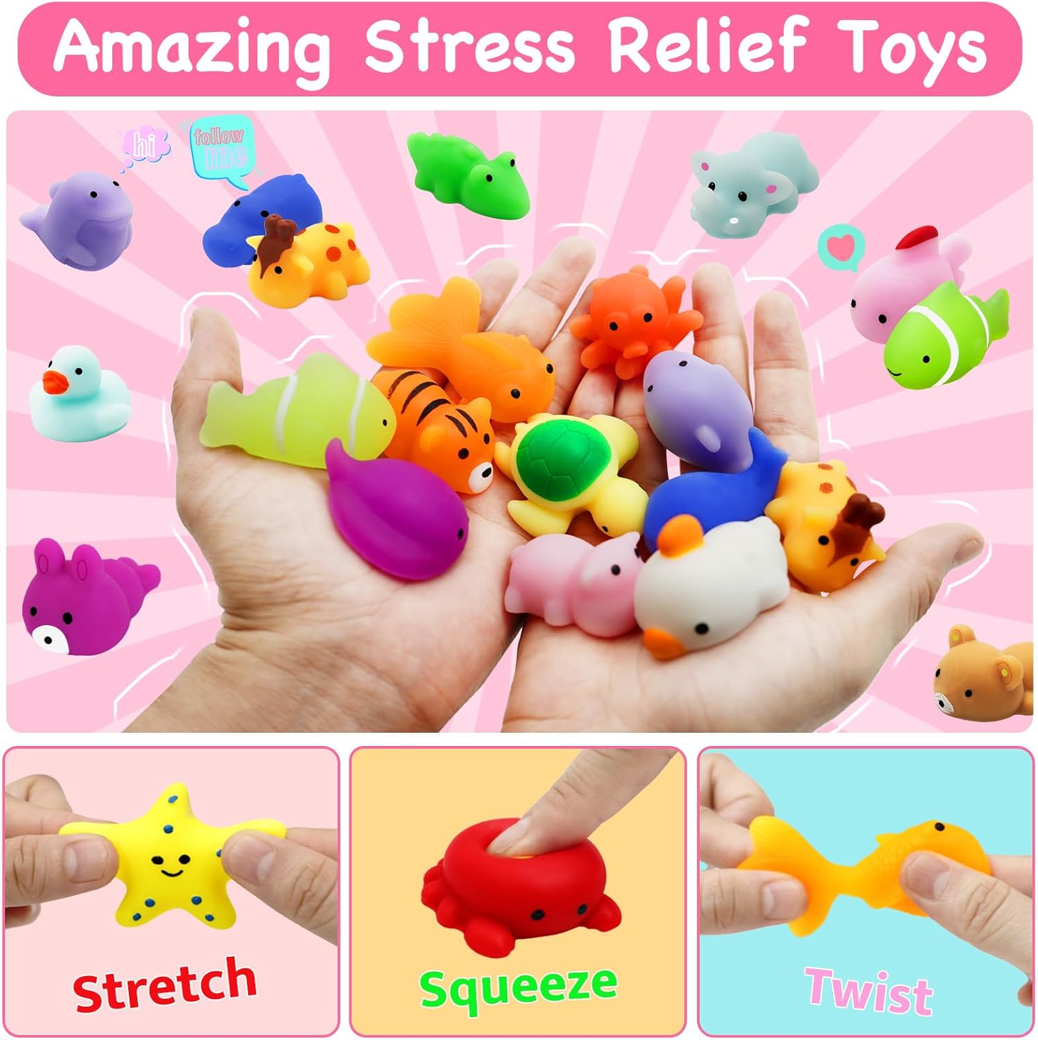 28 Packs Valentine Mochi Squishy Toys with Valentine Cards Animal Squishies for Kids Valentines Day Gift Exchange Classroom Prizes Valentine Party Favors Supplies