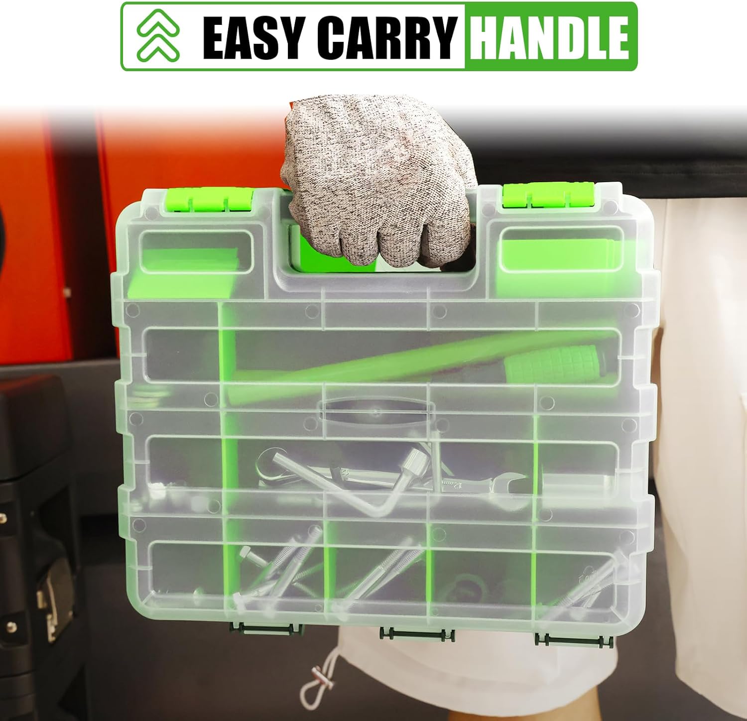 Generic Tool Box with Transparent Lid, Double Side 34-Compartments Organizer Box with Removable Dividers for Hardware, Screws, Bolts, Nails, Beads, Jewelry and Fishing Accessories, Green, 4 Packs