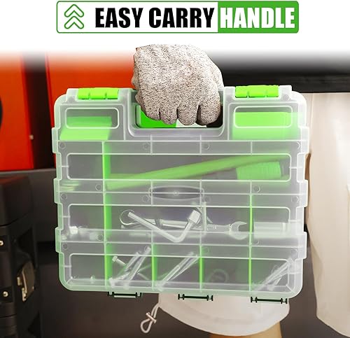 Miniatura 7 de Generic Caja de herramientas con tapa transparente, caja organizadora de 34 compartimentos de doble cara con divisores extraíbles para herrajes,