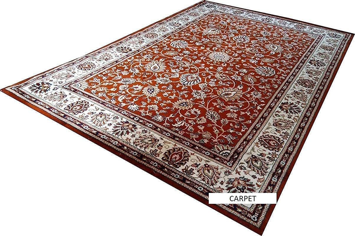 INDIAN RUGS Luxury 1 Inch Thickness Approx & Extra Soft Touch Beautiful Kashmiri Design Carpets for Living Room Bedroom & Home Washable Rug Rust-2(5X7 FEET)