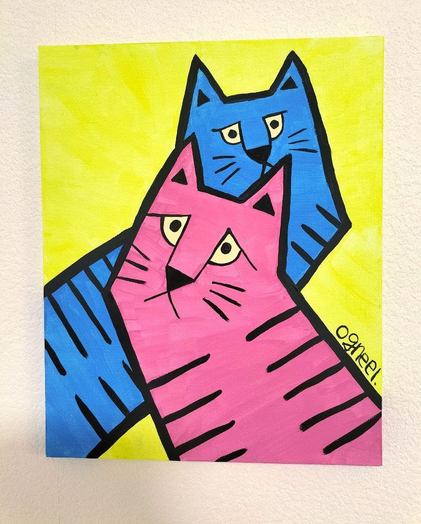 F3キャンバス　アクリル画　ネコの絵 可愛いにゃんず】F3キャンバス アクリル画猫アート