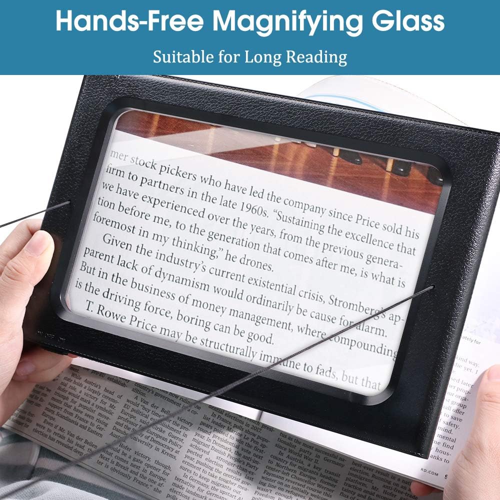 Full Page Magnifying Glass Hands Free Rectangular Reading Magnifier with LED Lights Foldable Desktop Portable Magnifier Ideal for Reading