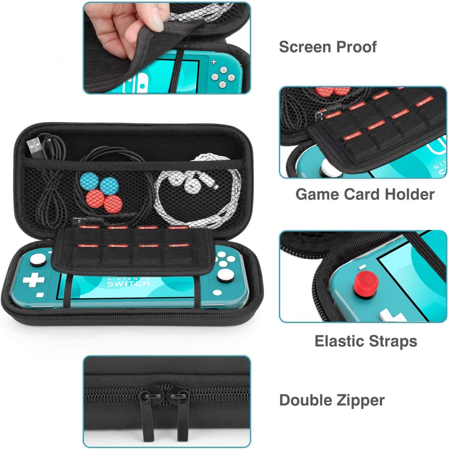 HEYSTOP Switch Lite Carrying Case for Nintendo Switch Lite with Protective Case, 8 Games Cartridges, Screen Protector, Thumb Grip Caps for Nintendo Switch Lite Accessories Bundle Travel Case
