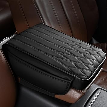 wuyaoyao Car Center Console Cover, Leather Car Armrest Box Cover, 12.40"8.46"1.97" Arm Rest Pad with Pockets, Soft Auto Armrest Storage Box Protector, Universal Interior Car Accessories Black