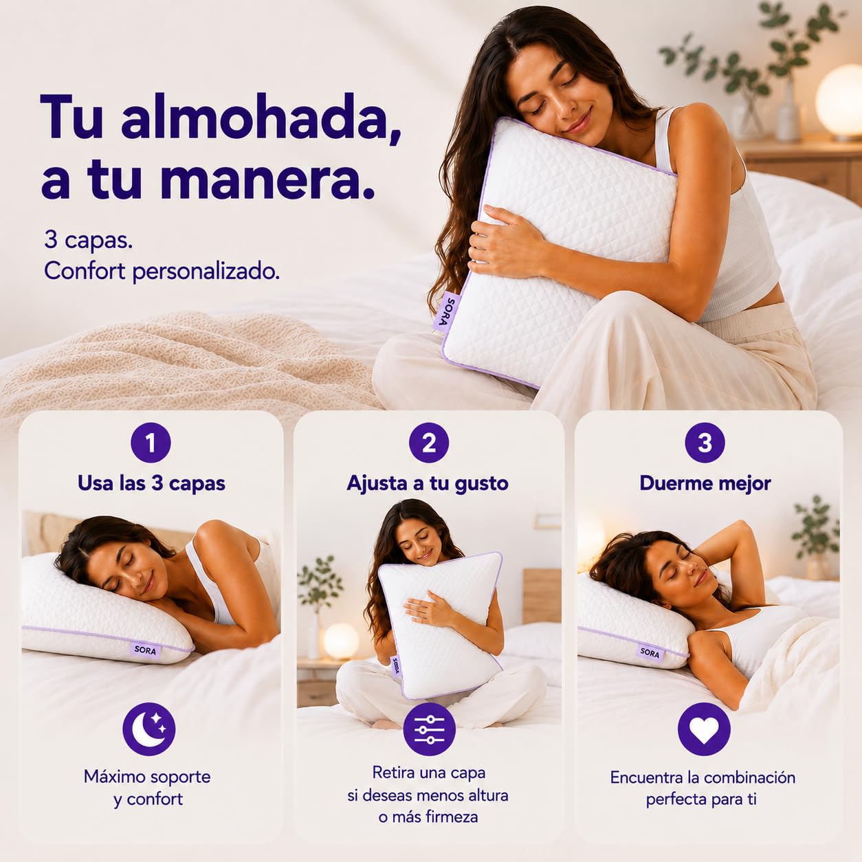 BUDWING Sora Almohada Viscoelástica Ajustable - Altura y Firmeza Regulables - Gel Refrescante, Espuma Suave y Carbón Activo - Funda Lavable - Almohada Ortopédica Cervical 69x39x14cm (1)