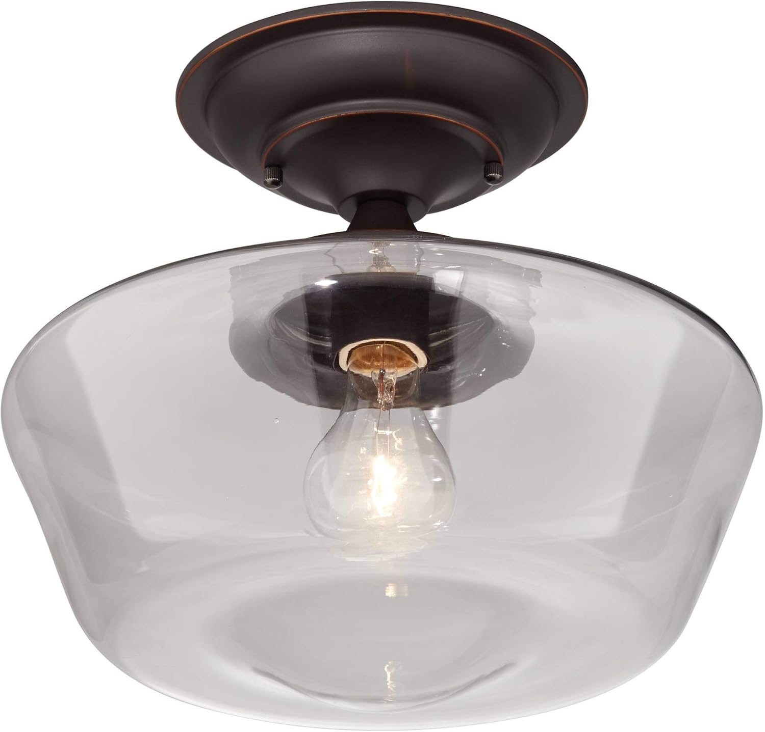 Schoolhouse Floating Modern Farmhouse Ceiling Light Semi-Flush Mount Fixture Oil Rubbed Bronze 12" Wide Clear Glass for House Bedroom Hallway Living Room Bathroom Dining Kitchen - Regency Hill - - 