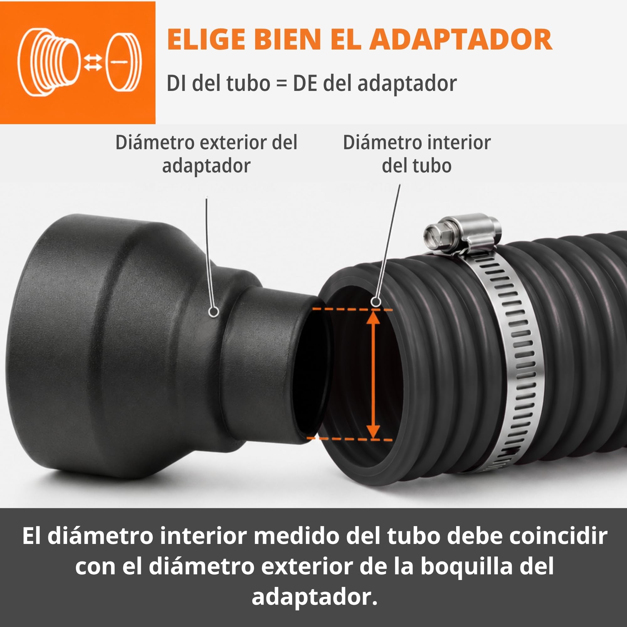 WFix Adaptador Ventilación y Manguera 100-150 mm ABS-CF Negro | Reductor configurable, salida de aire, aspiración, piscina, taller, salas técnicas