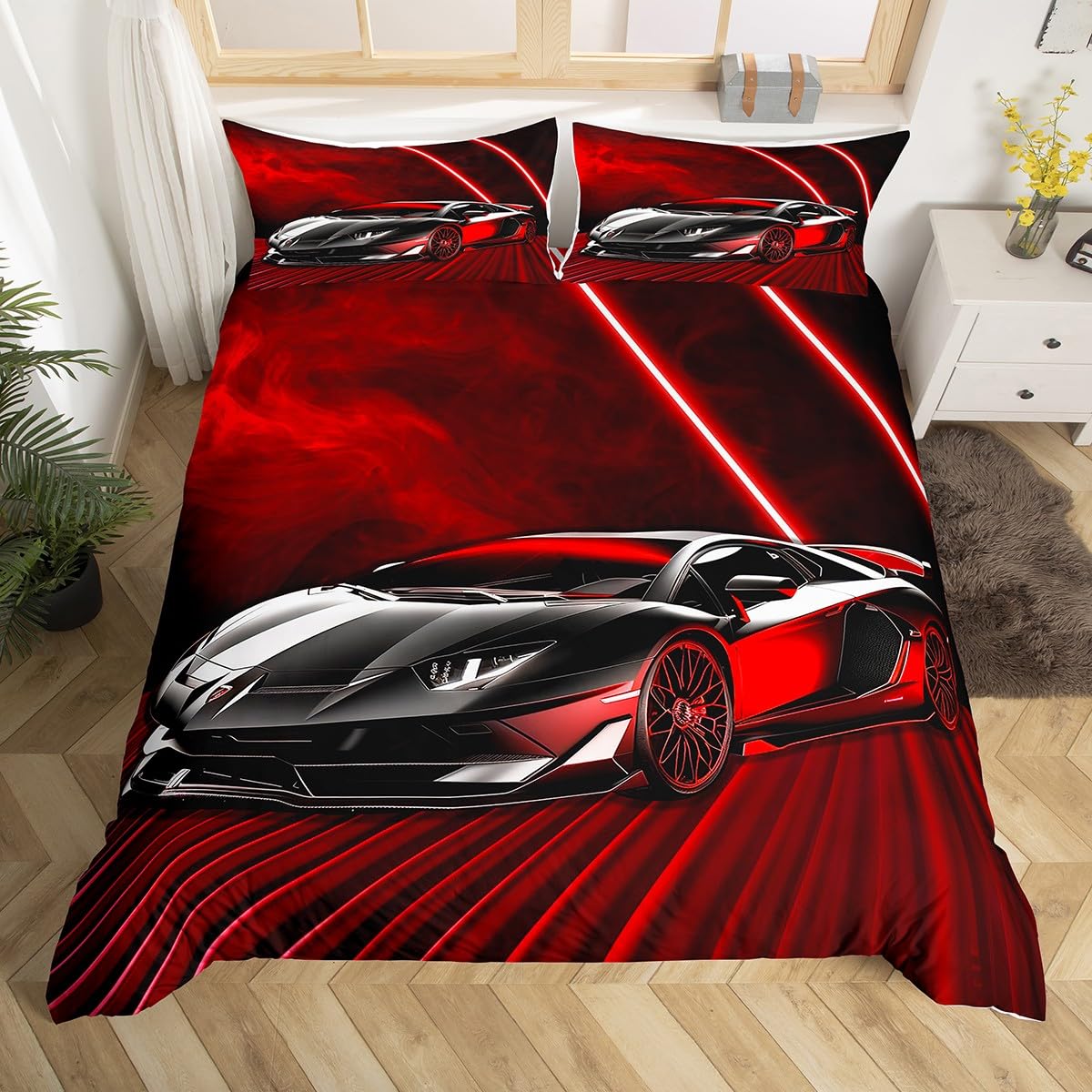 Housse de couette 200x200 voiture de course pour chambre d'enfant difficile à coucher