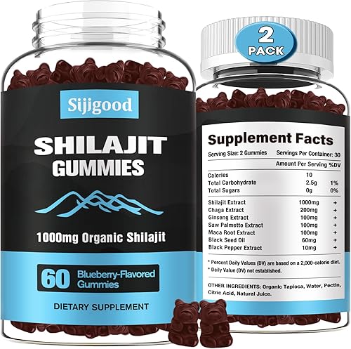 2 paquetes de gomitas de suplemento Shilajit con más de 85 suplementos de minerales traza, Shilajit para hombres y mujeres, 120 gomitas con sabor a