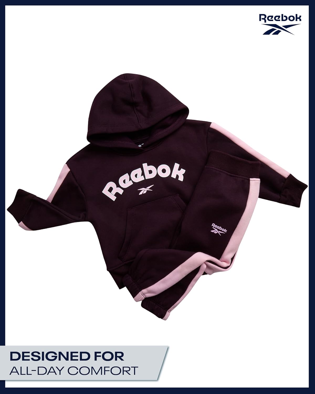 Reebok Toddler Girls Sweatsuit Set - 2 Piece Girls Athletic Sets with Fleece Pullover Hoodie Sweatshirt and Jogger Sweatpants - Image 4