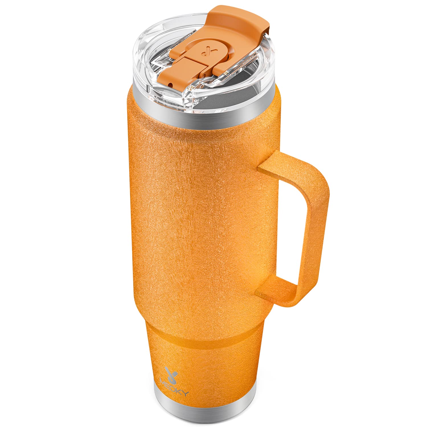 Meoky Becher mit Griff, Edelstahl-Reisebecher mit 2-in-1-Strohhalm und Trinkdeckel, vakuumisolierter Kaffeebecher, 100% auslaufsicher, hält 34 Stunden kalt oder 10 Stunden heiß (Ahorn)
