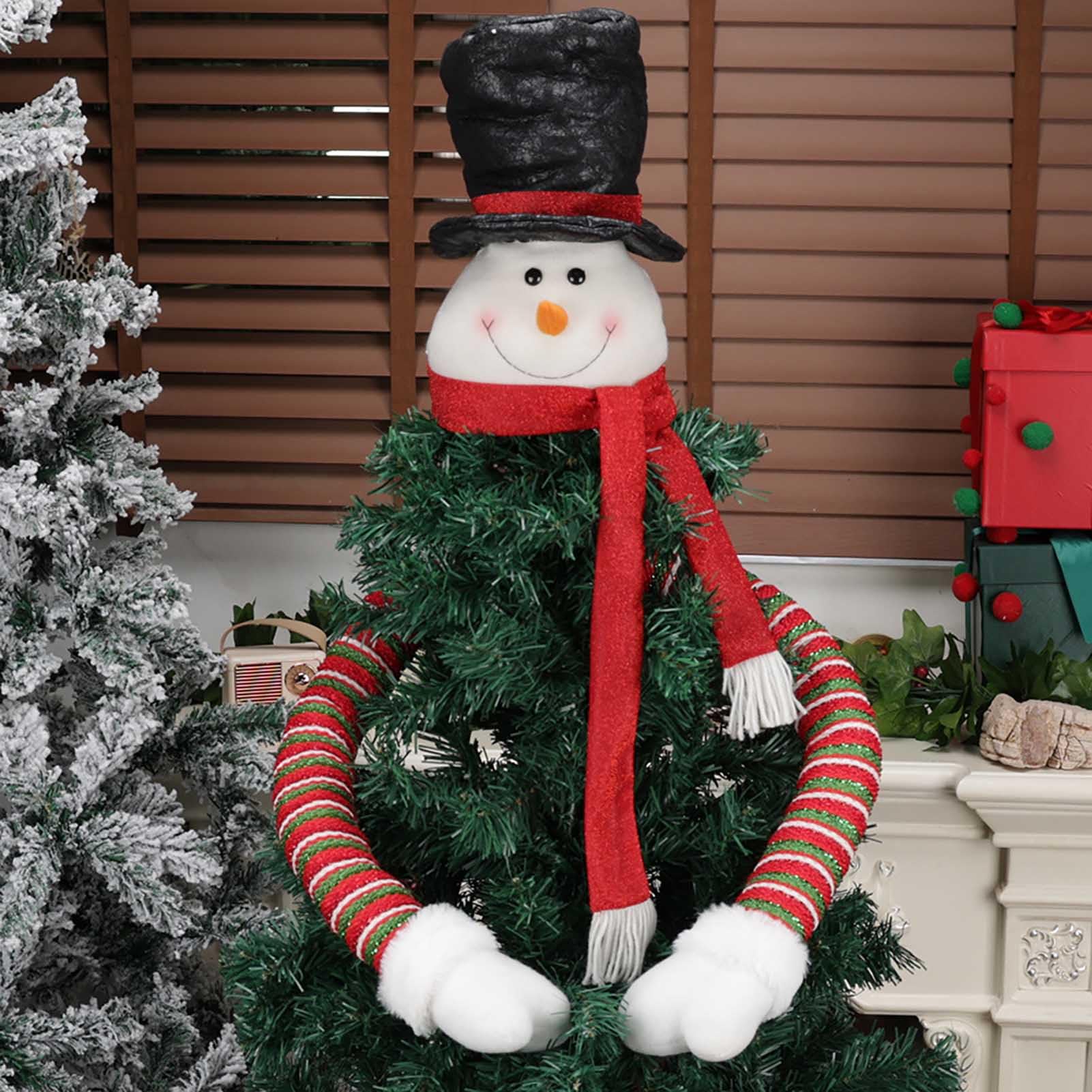 Muiltvoe Christmas Tree Toppers, 3D Plush Snowman/Santa Claus/Elf Hugger with Posable Arms for Xmas Tree,Holiday,New Year Decor (Christmas Elf)