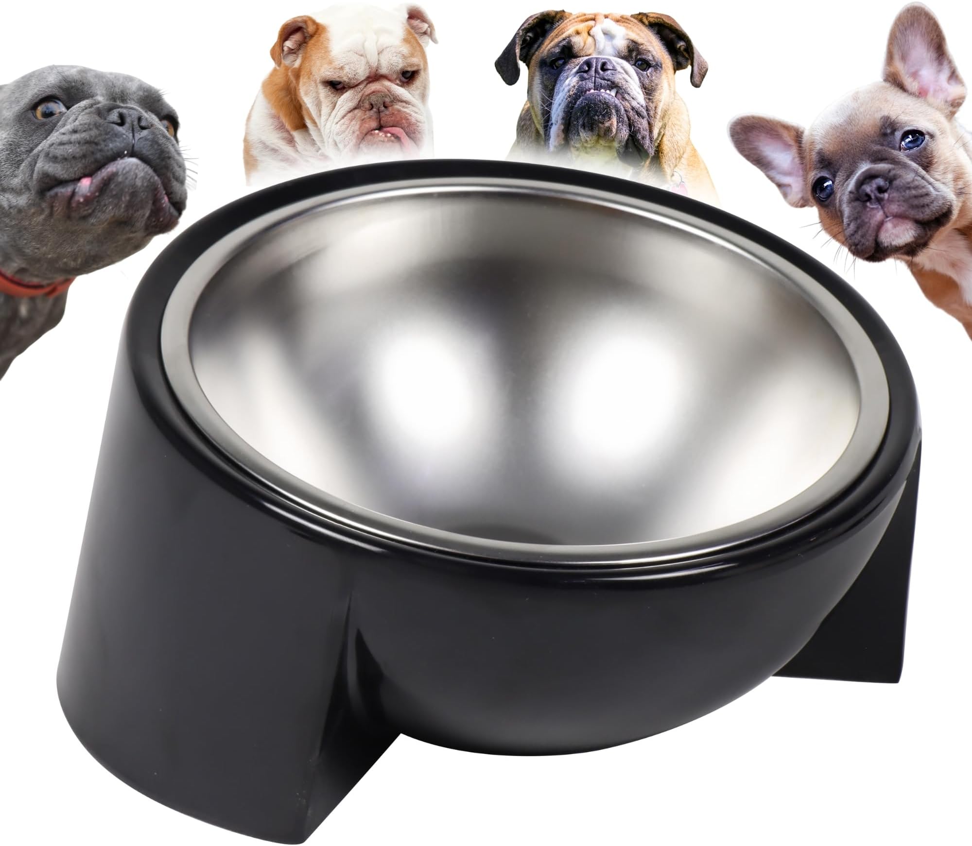 Tilted Dog Bowl for Flat-Faced & Senior Dogs, 15° Slanted Stainless Steel Dog Food Bowl, Elevated Pet Feeder for Small & Medium Dogs, Comfortable Eating Design (Black, M (420 ML / 1.5 Cups))