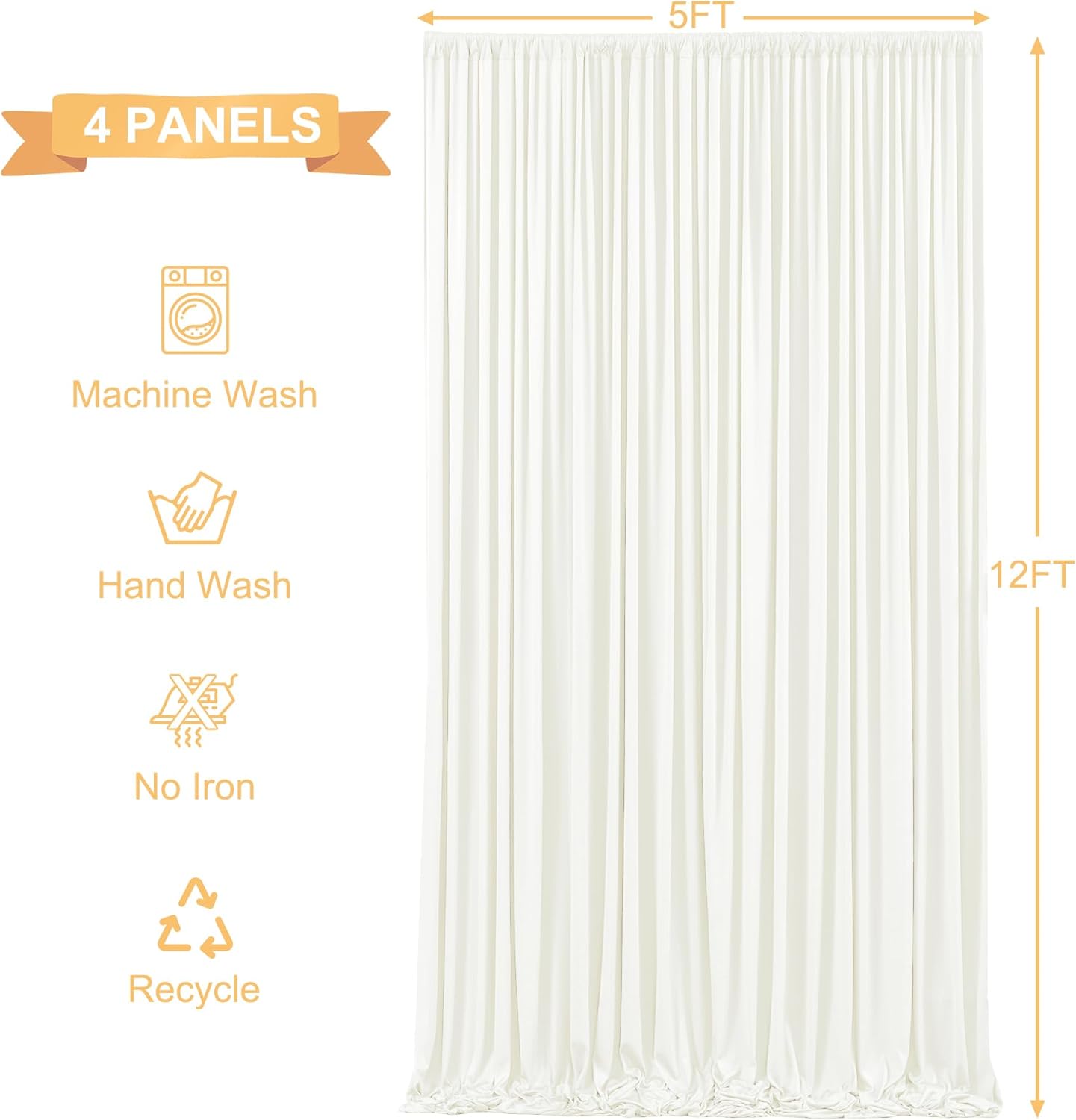 4 Panels Ivory Backdrop Curtains for Wedding Party Wrinkle Free Backdrops Curtain Drapes Fabric Decorations Photo Back Drop Cloth for Baby Shower Photography Stage Reception 20ft(W) x 12ft(H)