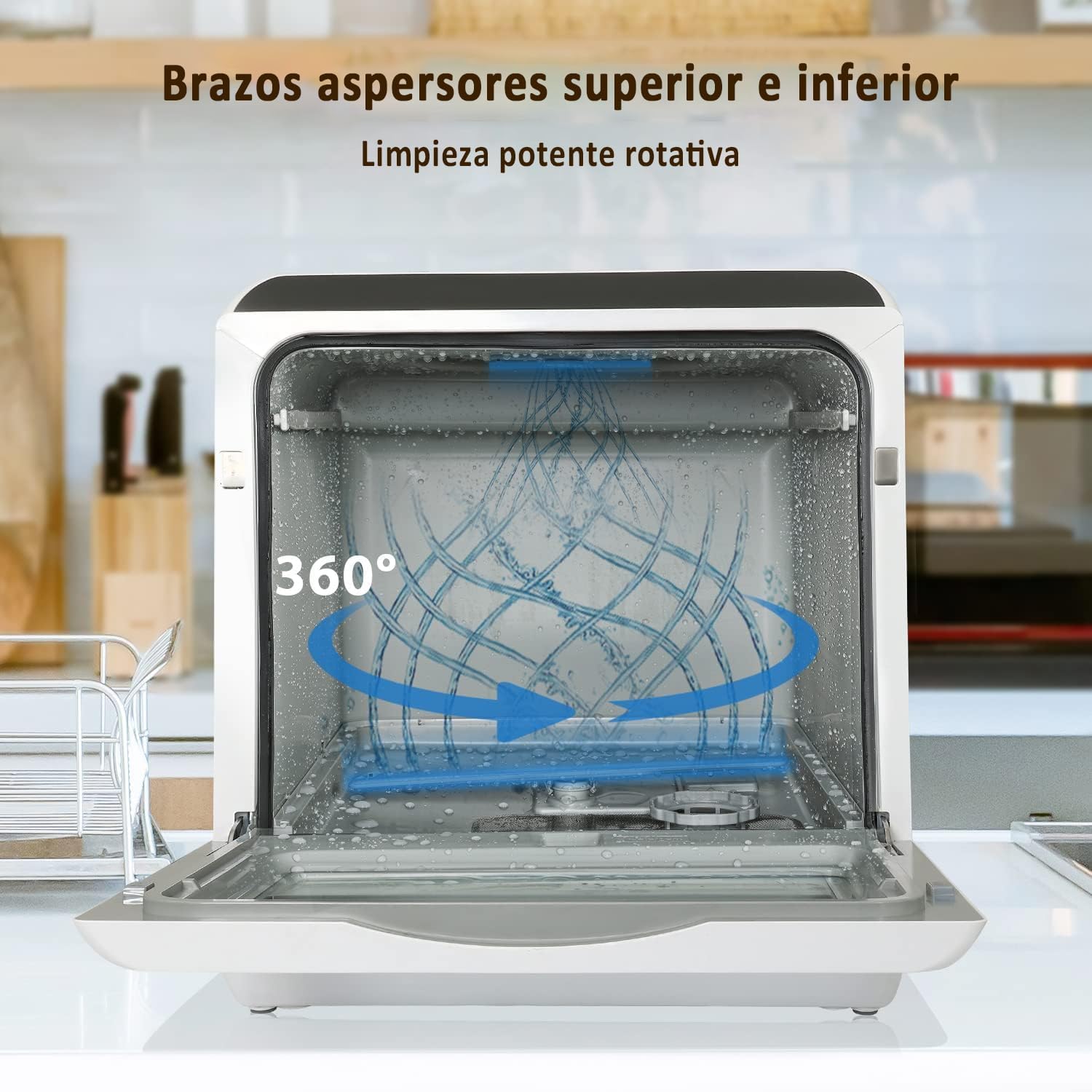 YU YUSING Mini Lavavajillas Pequeño 45 cm, 5 Cubiertos, 5+1 Programas, Secado PTC, con o sin Suministro de Agua, Lavavajillas Portatil Compacto, Tanque de 5 L, Pantalla LED, Blanco y Negro