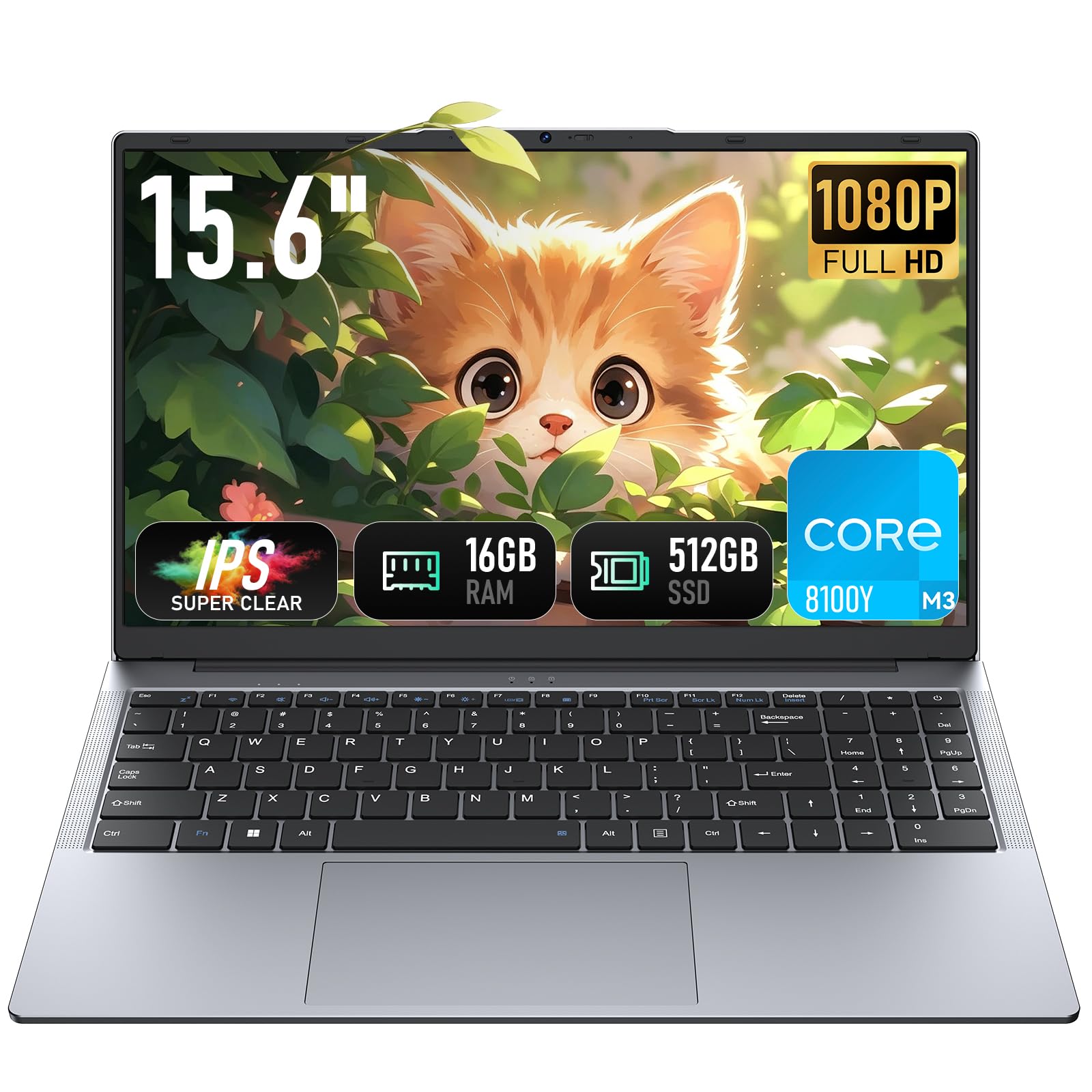 Vowmoon Laptop 15,6" M3-8100Y PC Portatile 16 GB 512 GB, ultraleggero con suite Office inclusa Notebook, schermo FHD 1920x1080, Wi-Fi 5 Dual-Band, Bluetooth 5.0, HDMI
