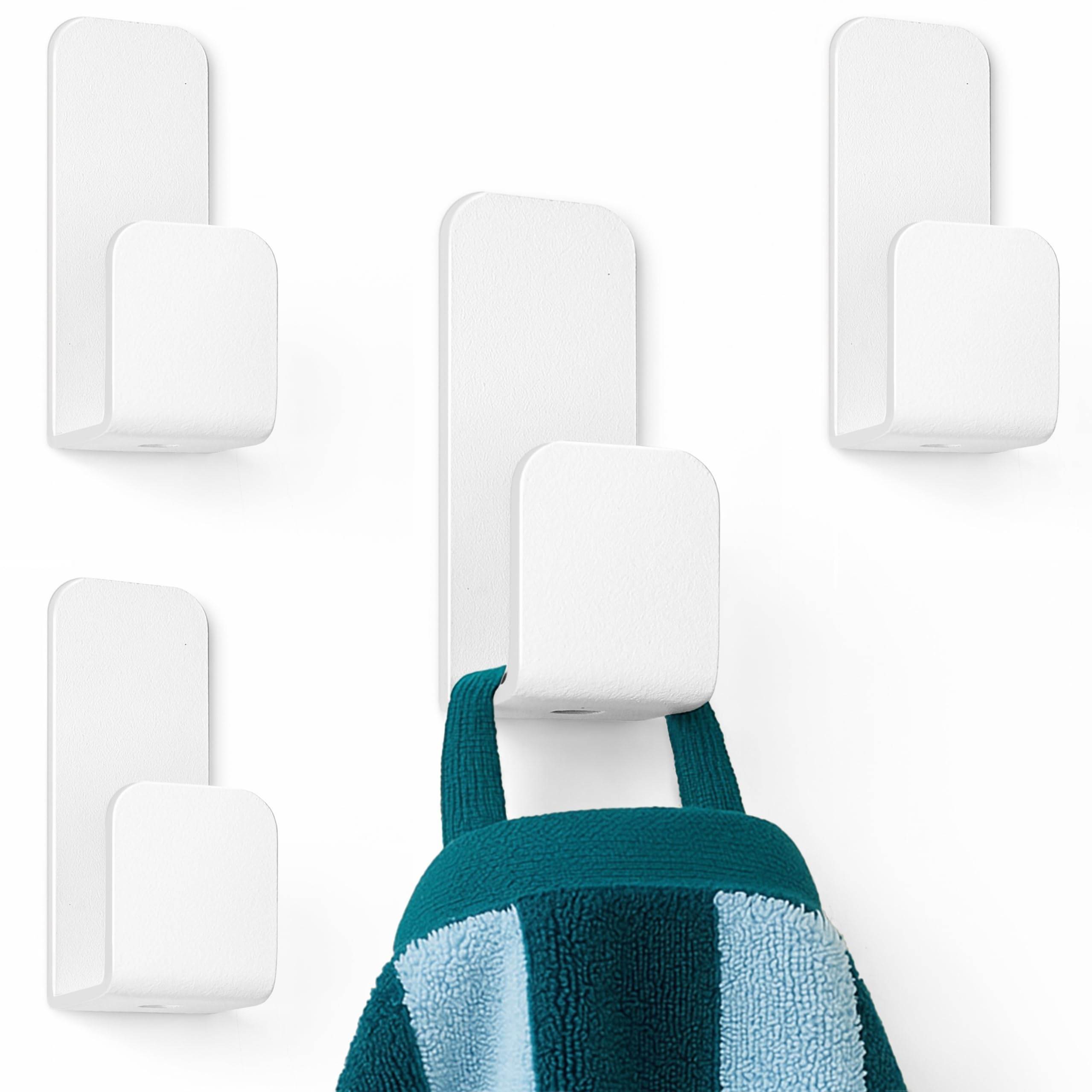 Set 4 Ganci Adesivi Bagno | Appendi Accappatoio Bagno Adesivo | Appendi Strofinacci Cucina | Ganci per Asciugamani Bagno | Appendi Asciugamani Bagno Adesivo Bianco