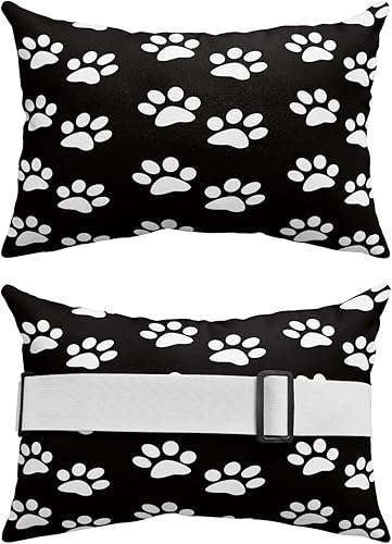 Miniatura 2 de Houseall Almohadas lumbares para exteriores con inserto, huellas de patas de perro en blanco y negro, almohadas impermeables para patio, correa