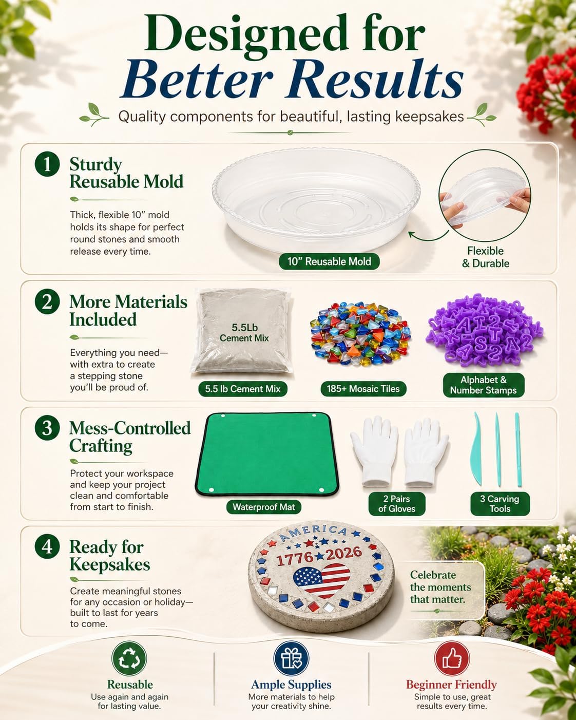 Spocwd 10" Stepping Stones Kit for Kids with Cement Mix, Family Gifts