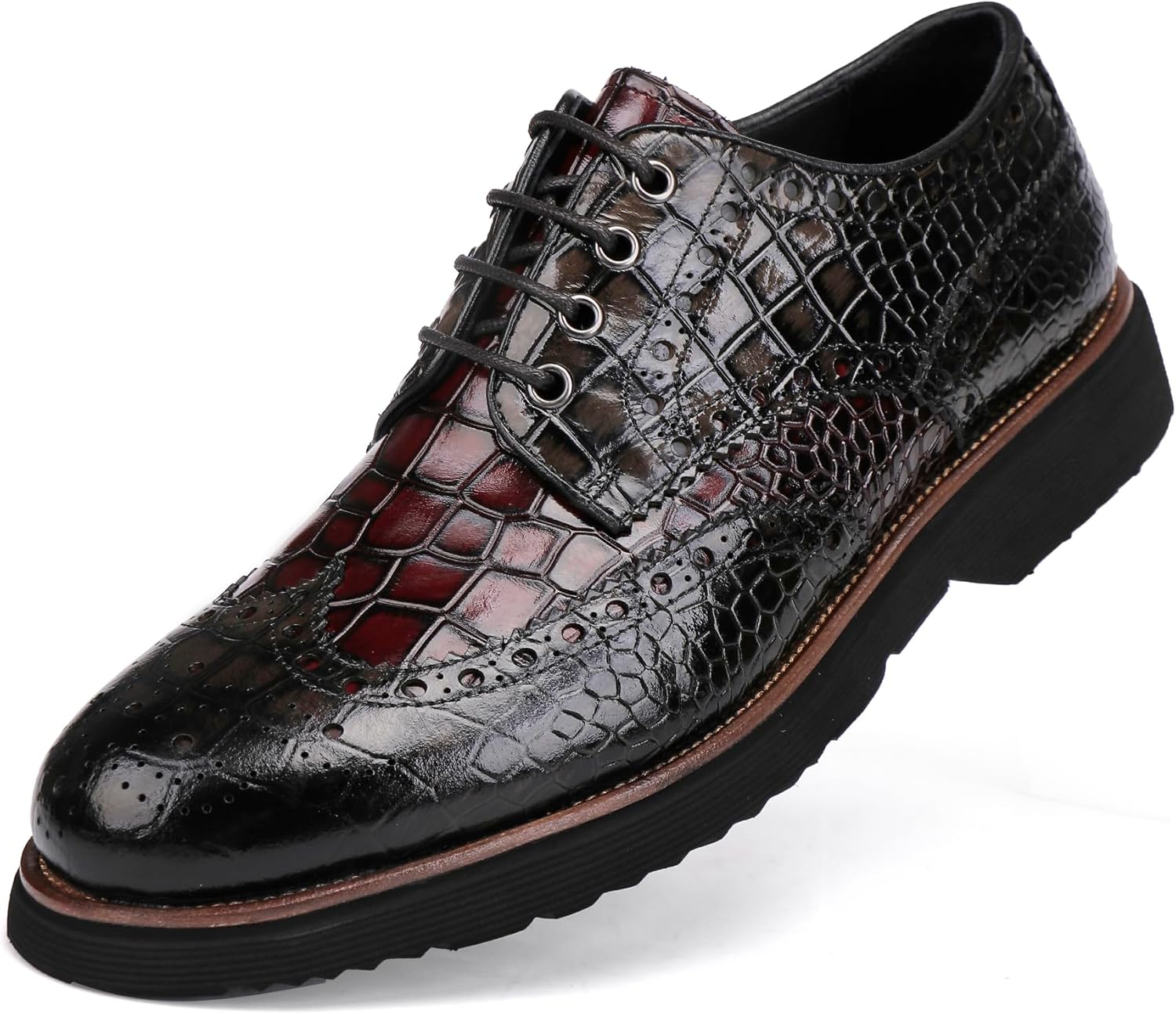 Men's Loafers, Leather Penny Loafer Lace up Dress Shoes for Men Crocodile Pattern Classical Oxfords - Image 6