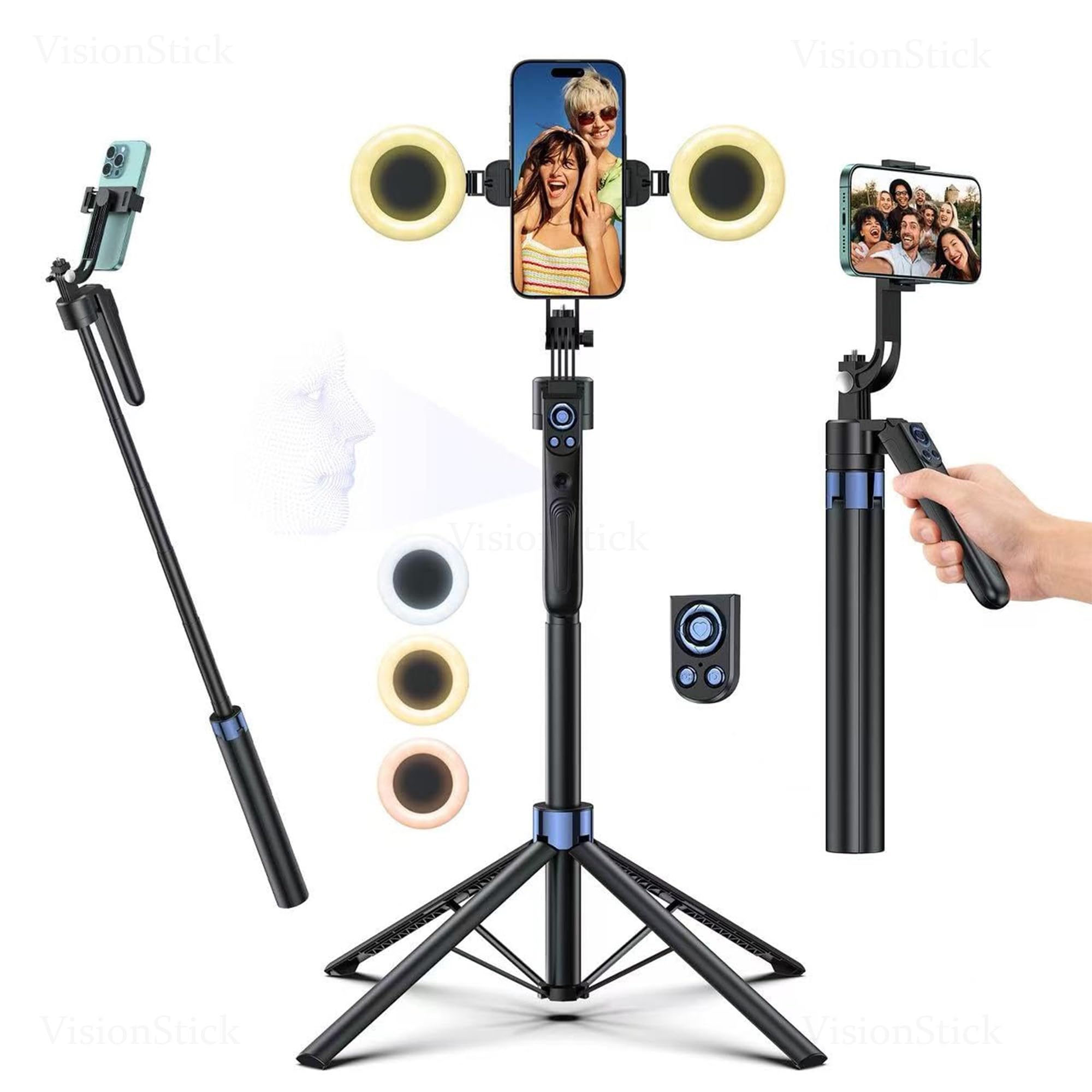 Smart Face Tracking Treppiede Selfie Stick con luce LED, rotazione a 360° 70 pollici Phone Camera Stand con telecomando Bluetooth, perfetto per registrazione video, trasmissione live e contenuti