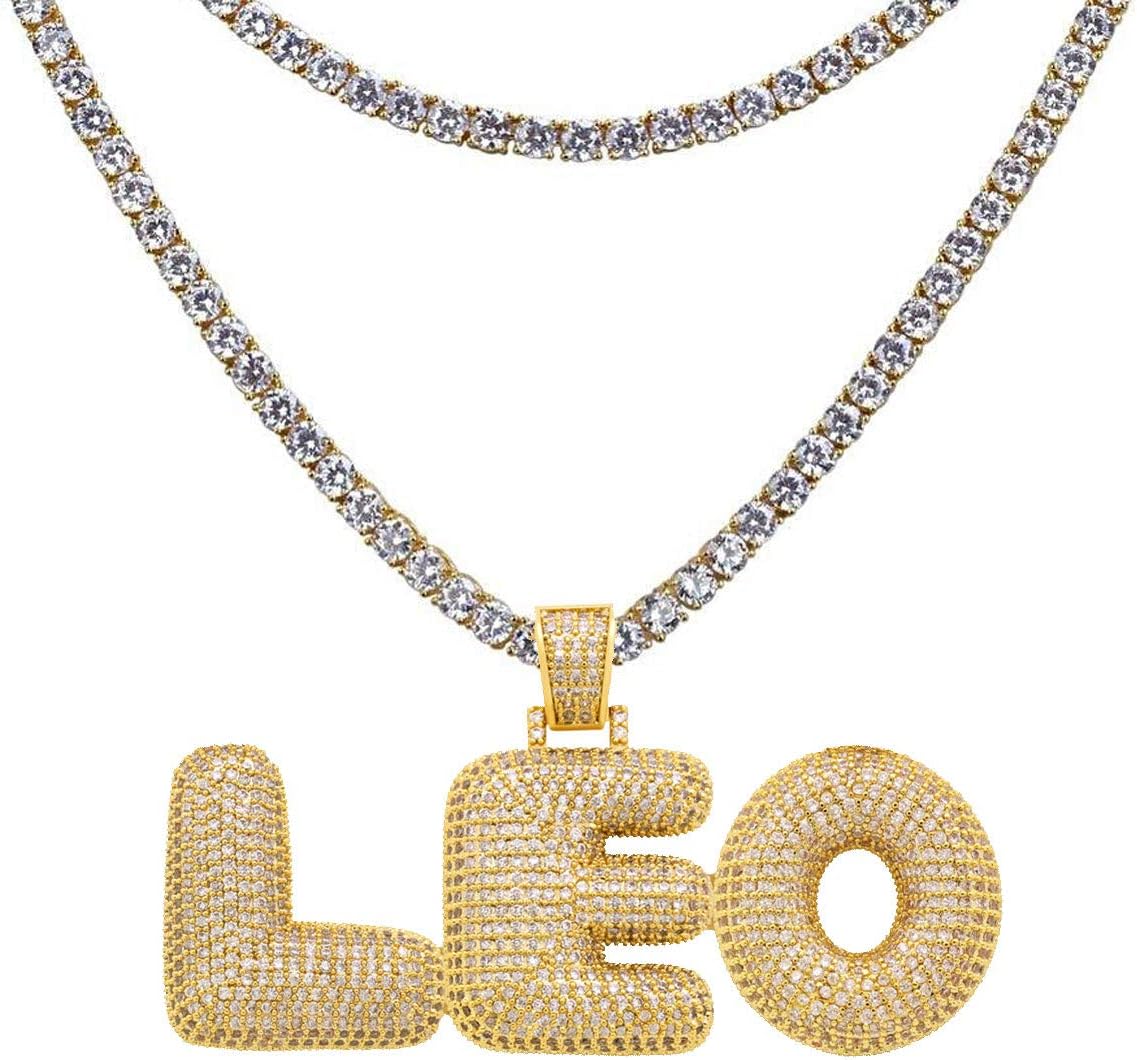 Sparkling Bubble Initials Custom 2 Letters Pendant Necklace for Women – Personalized Name with CZ Crystals Inlaid Jewelry Gift