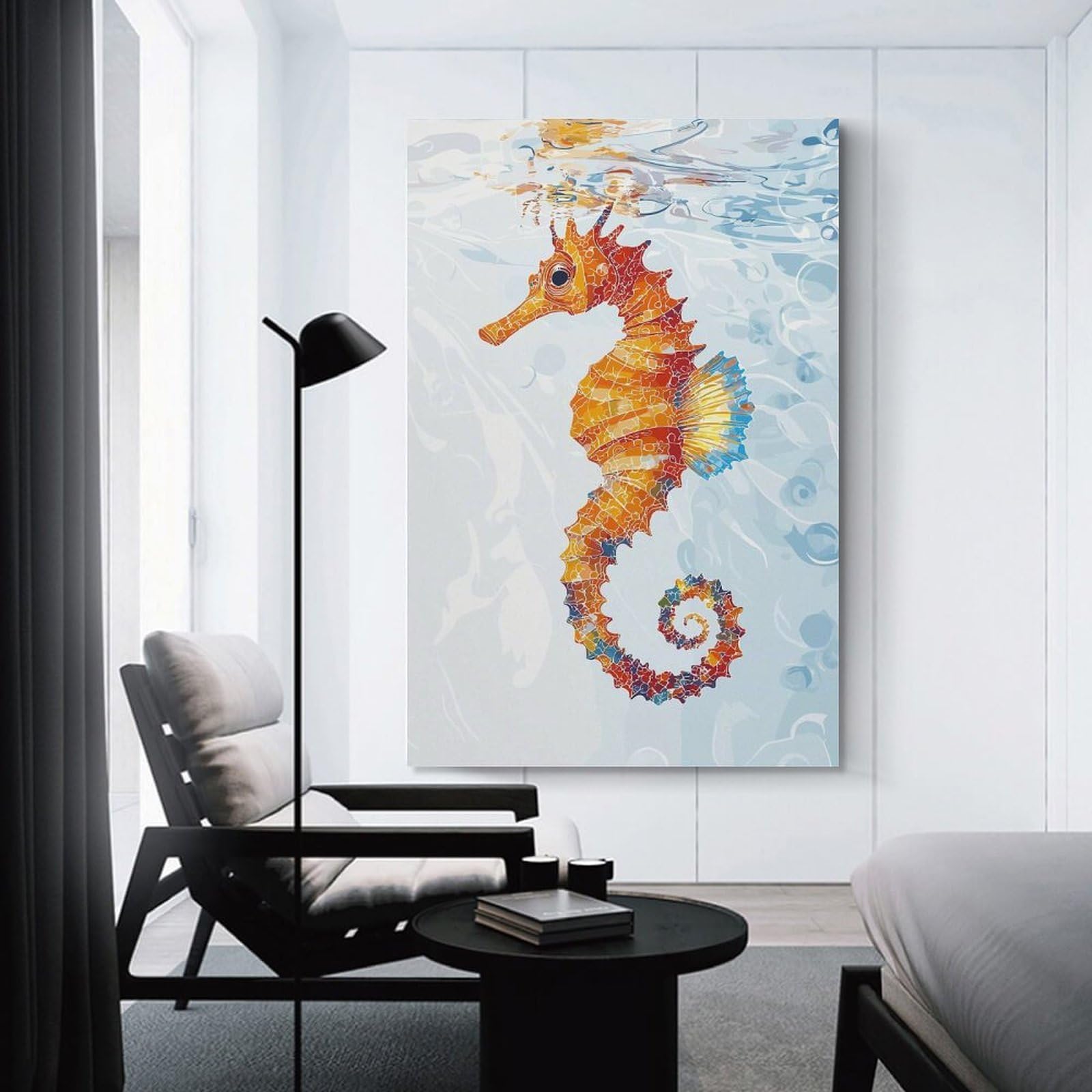Junmoney Unframe-Style-20 Home Decor Wall Art Colorful Seahorse In Water, 24X36inch(60X90cm), For New Homes, Bedrooms Or Workspaces, Decorative Present For New Homes
