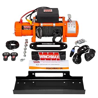 WINCHMAX. 13,500lb 12v Recovery Winch. 15 m x 10 mm Armourline Rope. Mounting Plate.