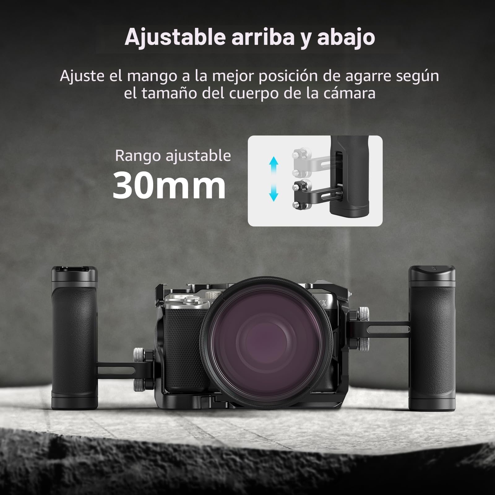SMALLRIG Mini Manija Lateral para Orificios Roscados de 1/4"-20, Manija Portátil para Cámara para Mano Izquierda o Derecha, Cámara con Zapata Fría Incorporada y Orificio Roscado - 4755
