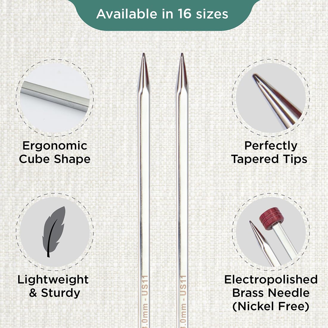 KnitPro Nova Cubics Single Pointed Needles 12" (30cm), Silver, 8.00mm - Image 3