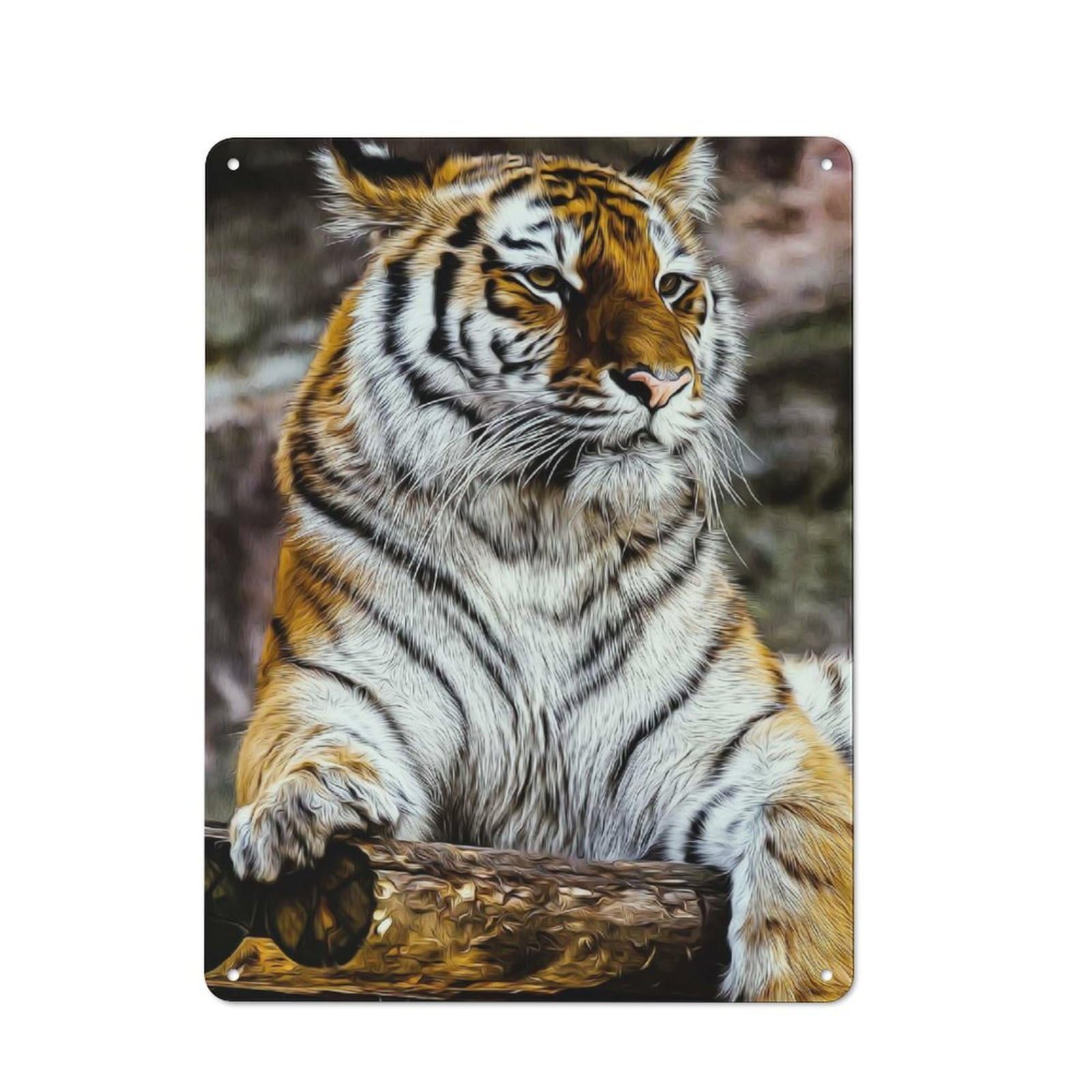 Junmoney Style-2 Tin Wall Plaque 40X30cm With Tiger For Garage Wall, For Collectors Of Retro Metal Wall Decor