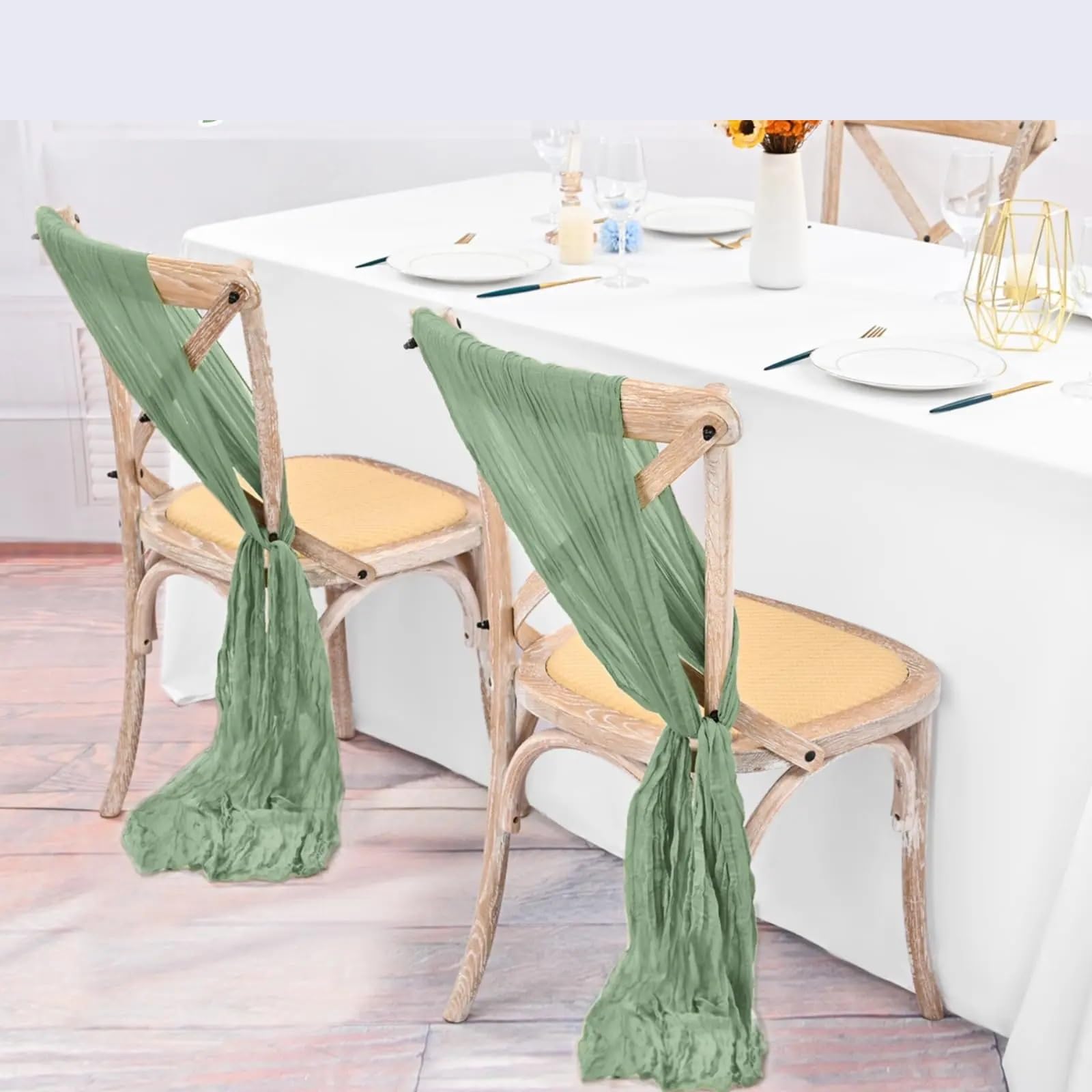 Stuhl SchäRpe 6- oder 12-teiliges Set grüner Stuhlschleifen aus Käsetuch im rustikalen Design for Hochzeitsstühle, Partys, Bankette und Heimdekorationen (20 x 275 cm)(6pcs-Green)