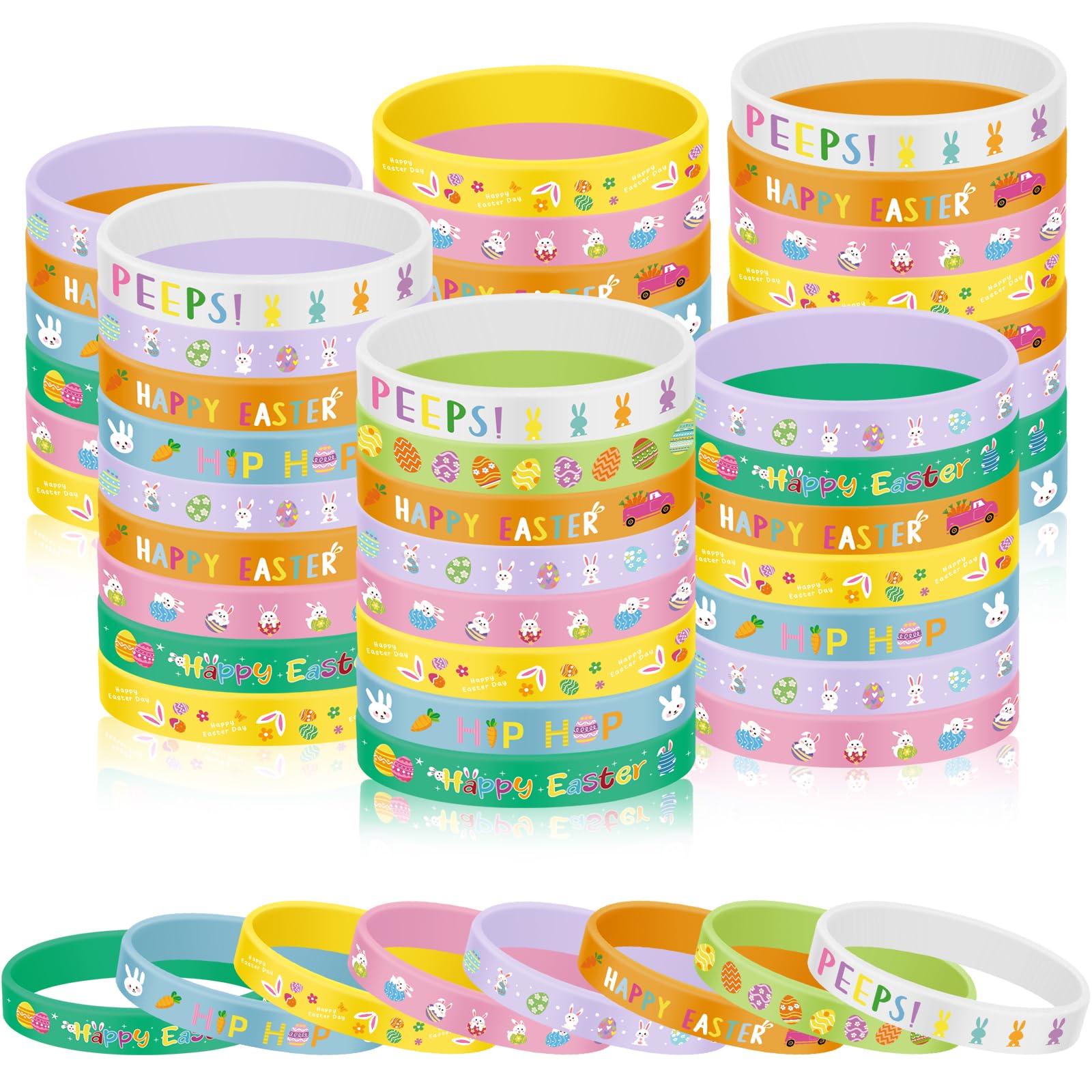 120PCS Easter Silicone Bracelets Bulk Bunny Egg Flower Colorful Wristbands for Adults Accessories– Easter Party Favors Rubber Bracelet Basket Stuffers Fillers Gifts (8 Designs)