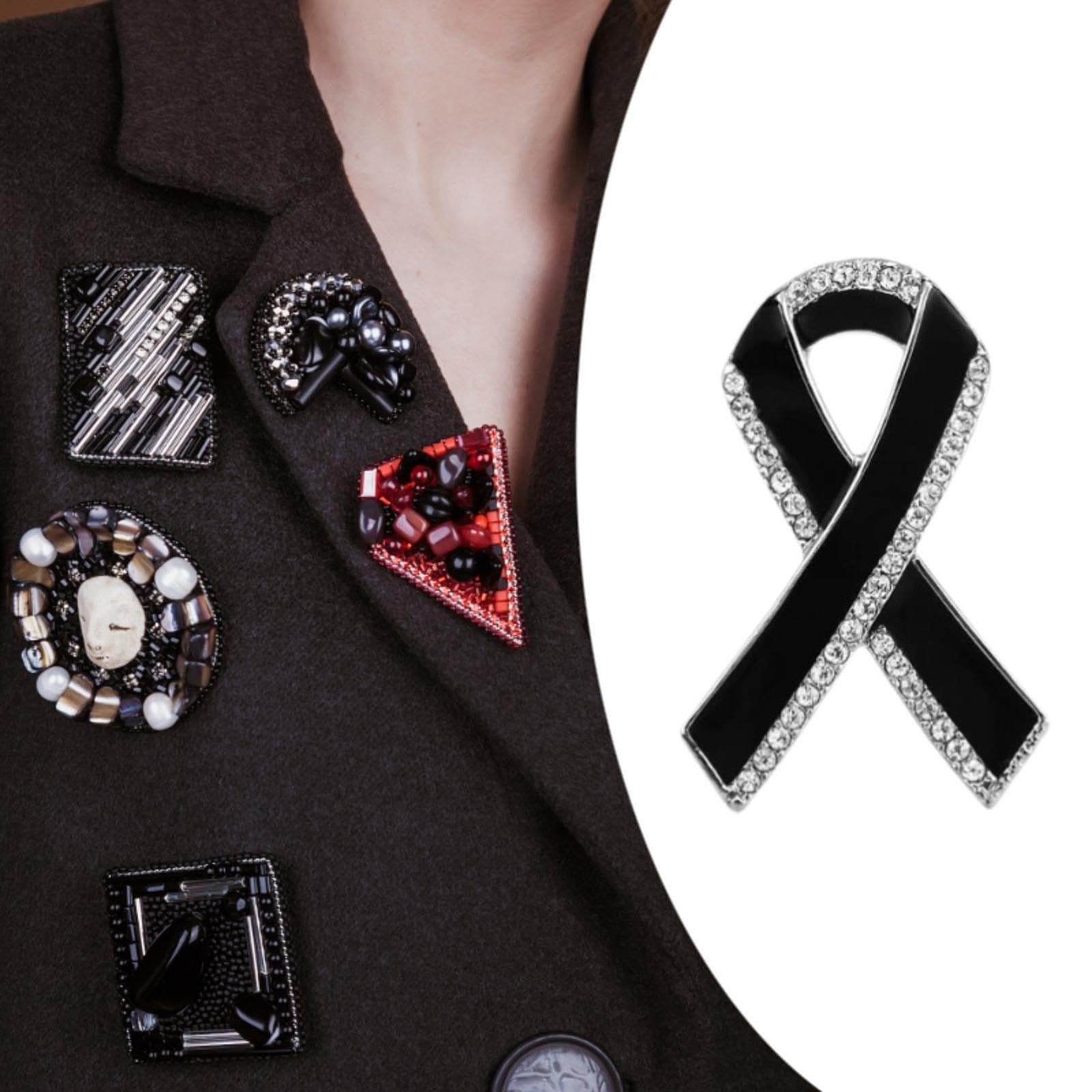 Broche con Cinta funeraria, 4 cm, Metal, para Servicio conmemorativo del Día del Recuerdo, Accesorio de Ropa de luto Negro.