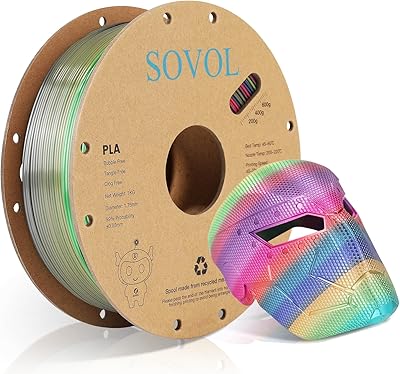 17 – Sovol 3D Printer Silk Shiny Multicolored Fast Gradient Change Rainbow PLA 1 kg (2.2 lbs) Spool 3D Printing Materials, Wiring Tightness, Dime…
