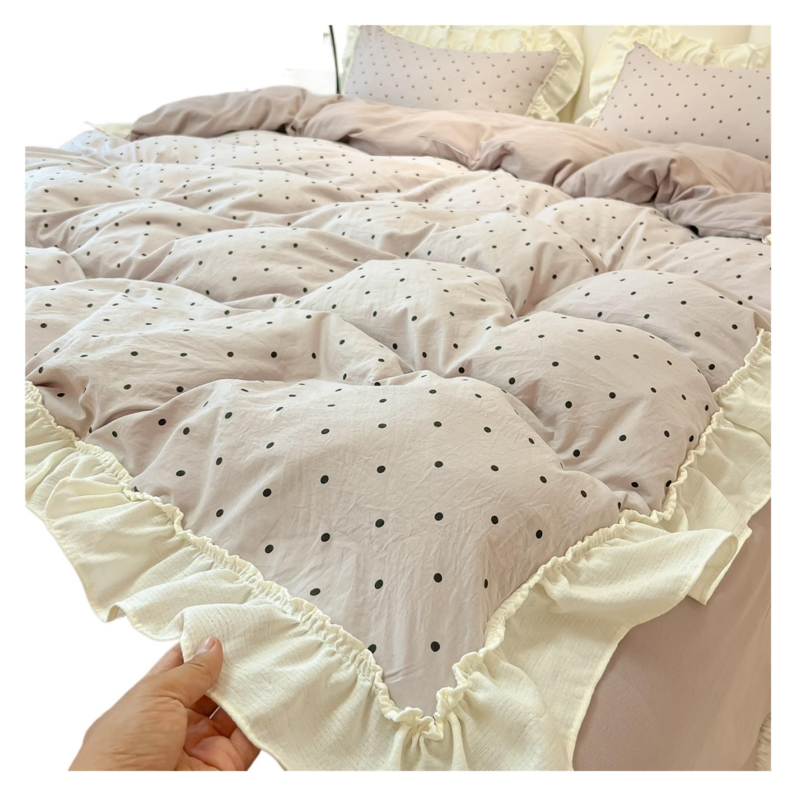 GCYEIDMA Ruffle Duvet Cover Ruffle Duvet Cover Set for Girls Washed Cotton Bedding with Pillowcases Sheet Queen Size(Color 4,150X200cm 4pcs)