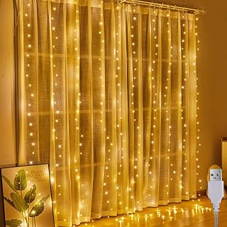 A.bigwhale 200-LED Fairy Light Curtain, 2 x 2 m, Indoor, Hanging USB Light Curtain, Warm White, for Wedding, Party, Christmas, Wall, Bedroom Decoration