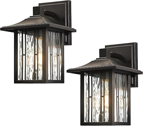 Luces de pared para exteriores, luces de porche delantero, aplique de pared, linterna de pared impermeable con vidrio ondulado de agua, lámparas de