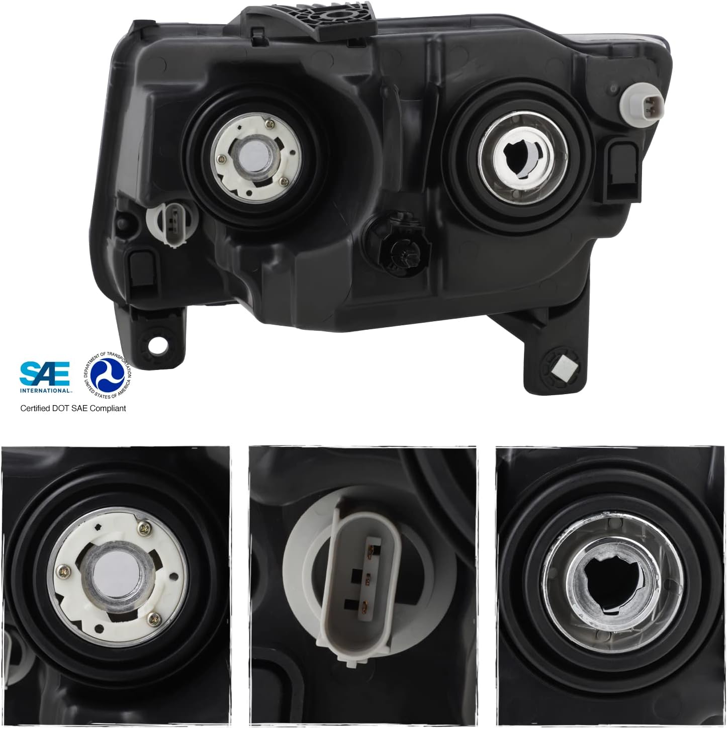 AKKON - Fit 2014-2017 Jeep Compass Halogen Type Headlight Headlamp w/Black Trim Replacement Black Driver Side