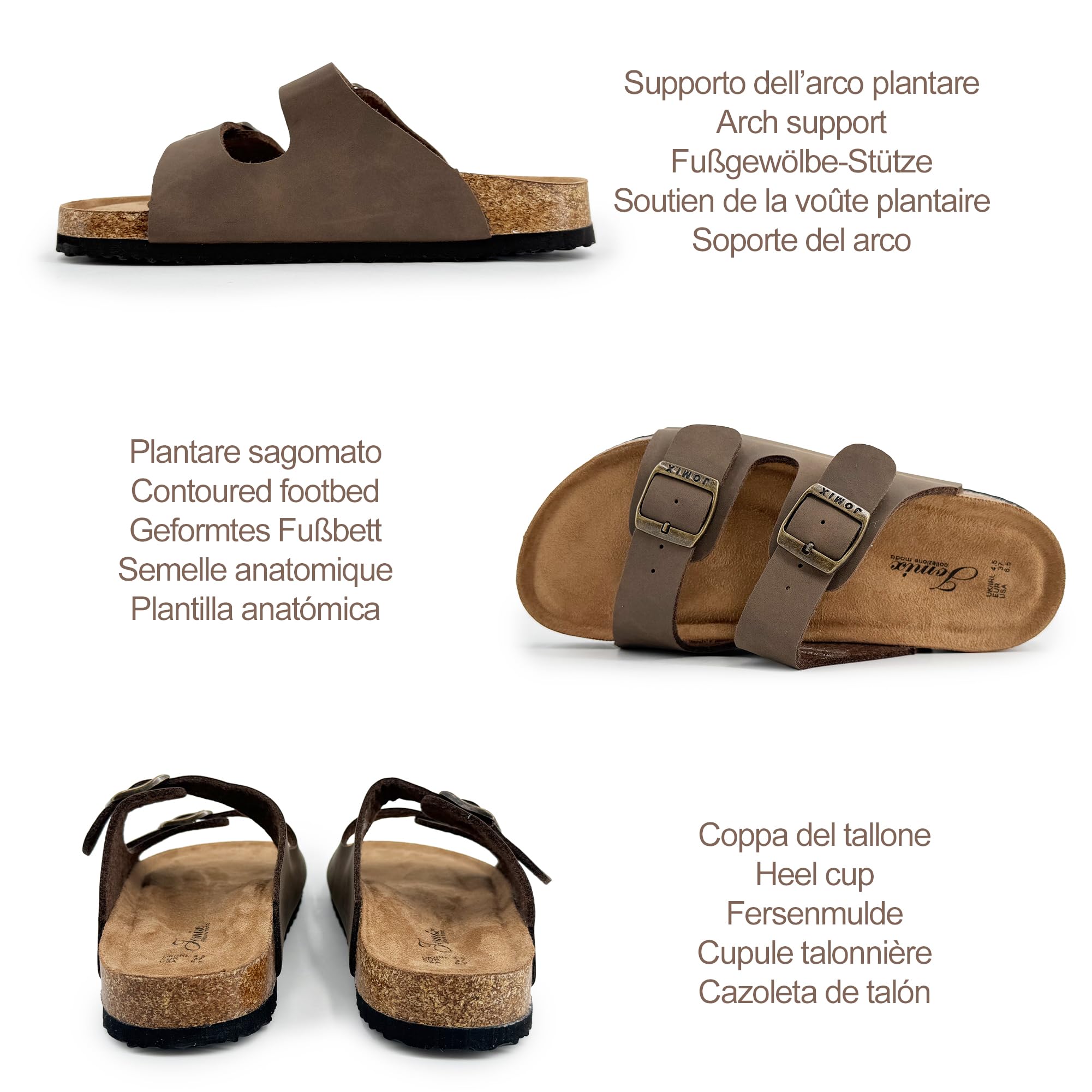 JOMIX Sandali Donna con Doppia Fibbia Regolabile Ciabatte Estive Bassi Plantare Sagomato in Sughero Pantofole Moda Comode con Suola Antiscivolo
