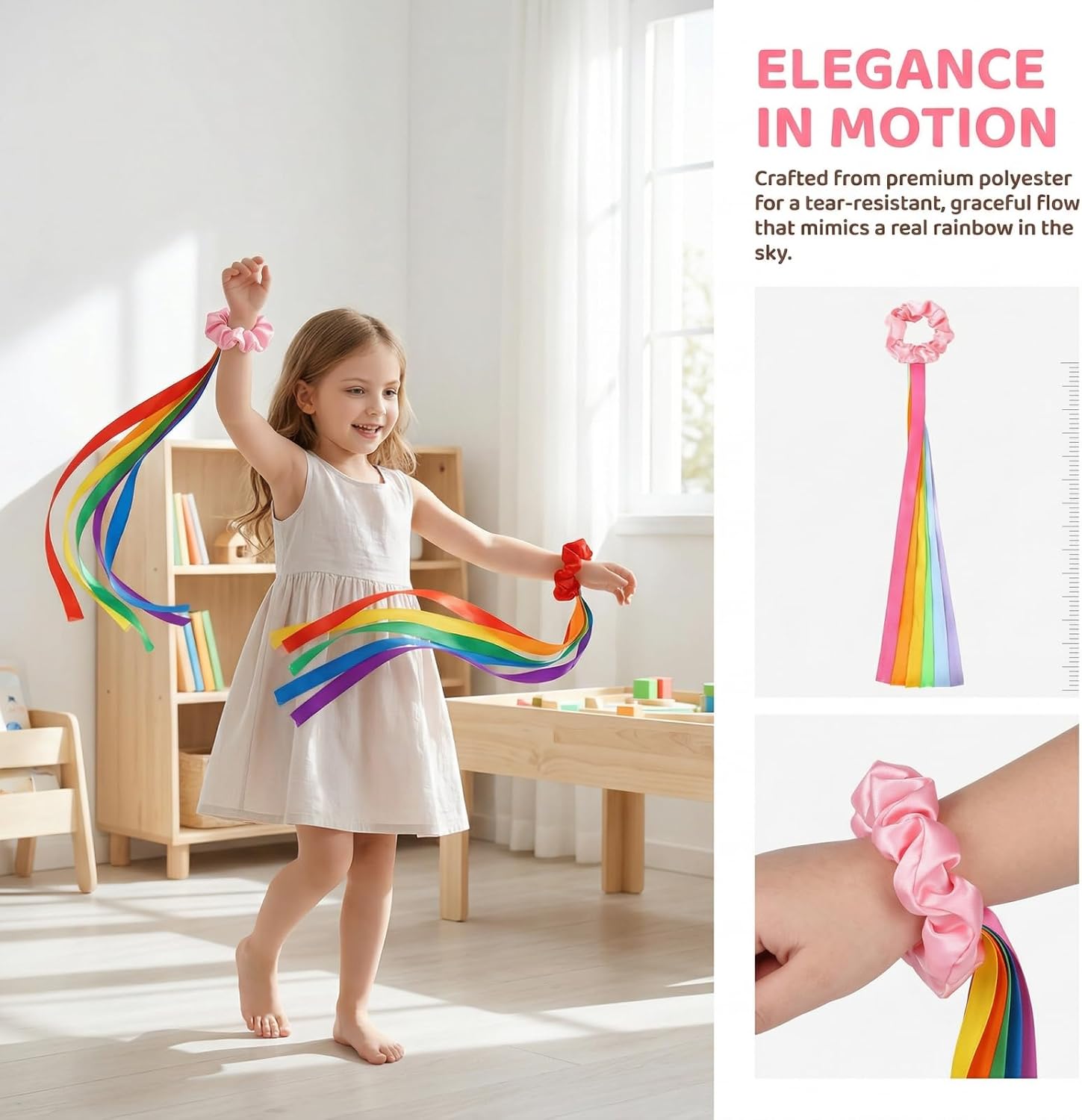 Rainbow Dance Ribbons, Wrist Ribbons for Dancing Rhythm, Multi-Colored Handheld Rhythm Ribbons, Suitable for Gymnastics and Dance Ribbons for Children and Teenagers