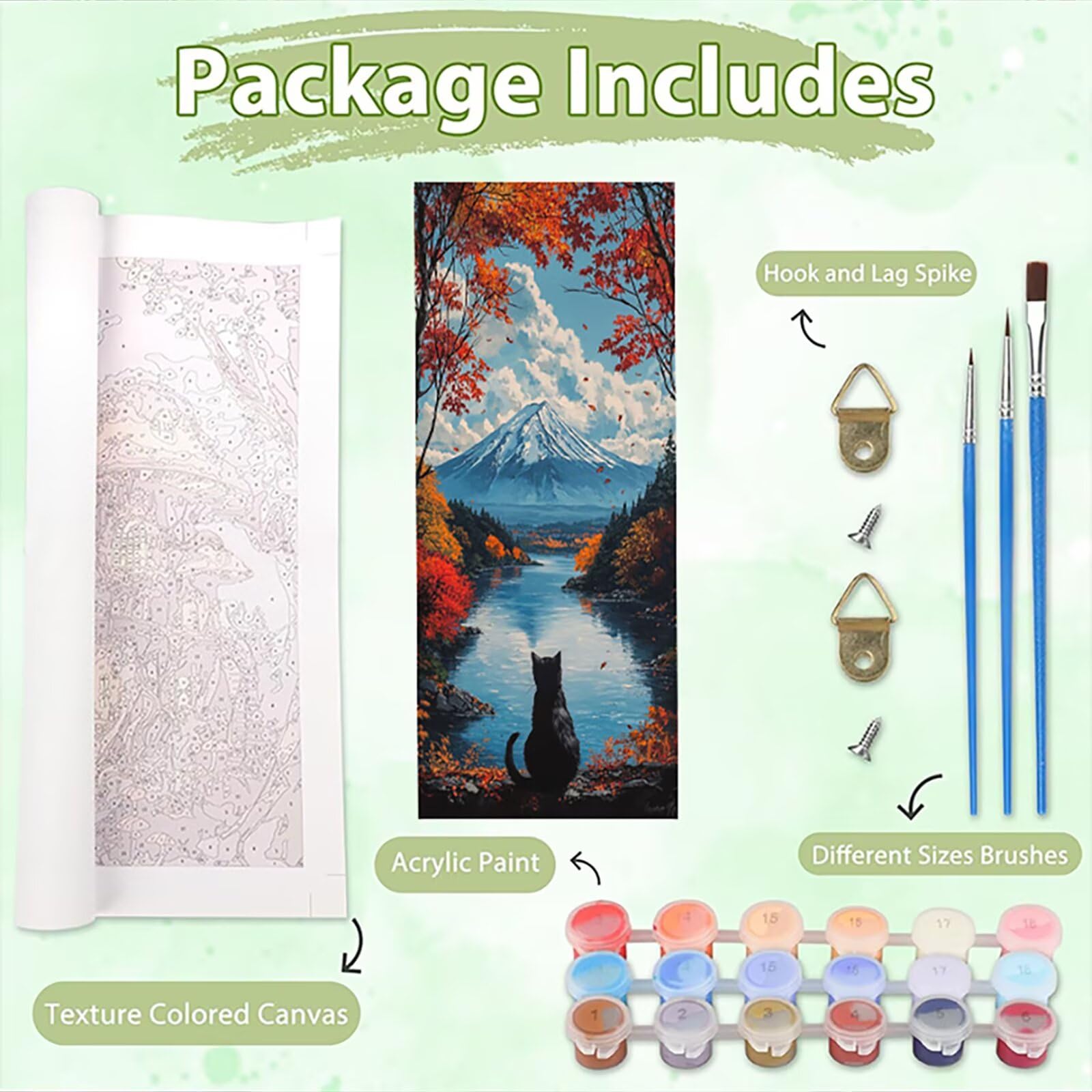 Malen Nach Zahlen 50x150cm Leinwand Schneeberge Malen Nach Zahlen Erwachsene mit Ohne Rahmen, DIY Kreativ Set für Erwachsene mit Pinseln und Acrylfarbe, Zimmer Deko Katze Landschaft Geschenk, P0M-506