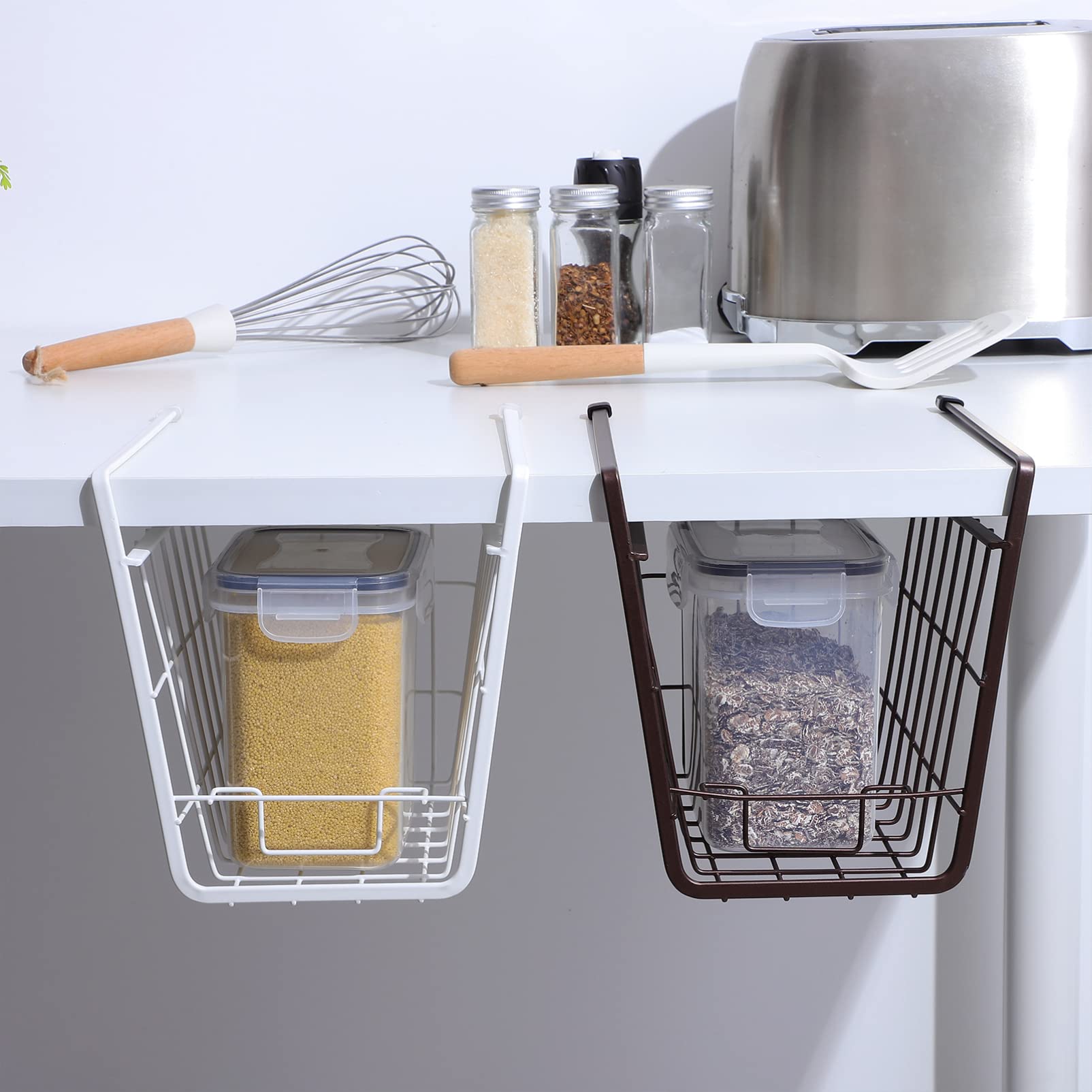 Operitacx 2piezas Cesta De Almacenamiento Colgante De Alambre De Hierro Cestas De Almacenamiento Para Debajo De Estantes Organizadores Para Cocina Despensa Armario De Baño