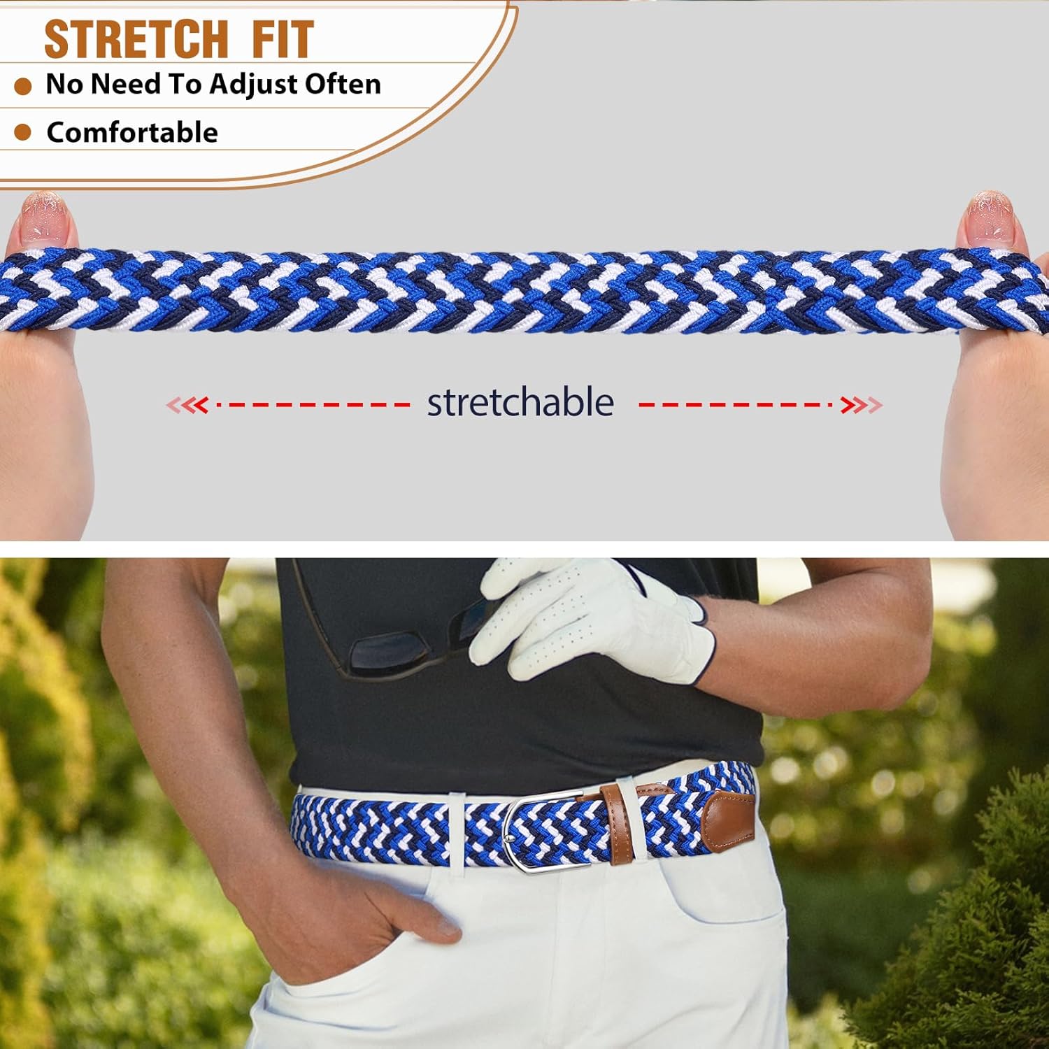 Braided Stretch Belt for Men Elastic Woven Golf Belt for Casual Pants Jeans Shorts - Image 6