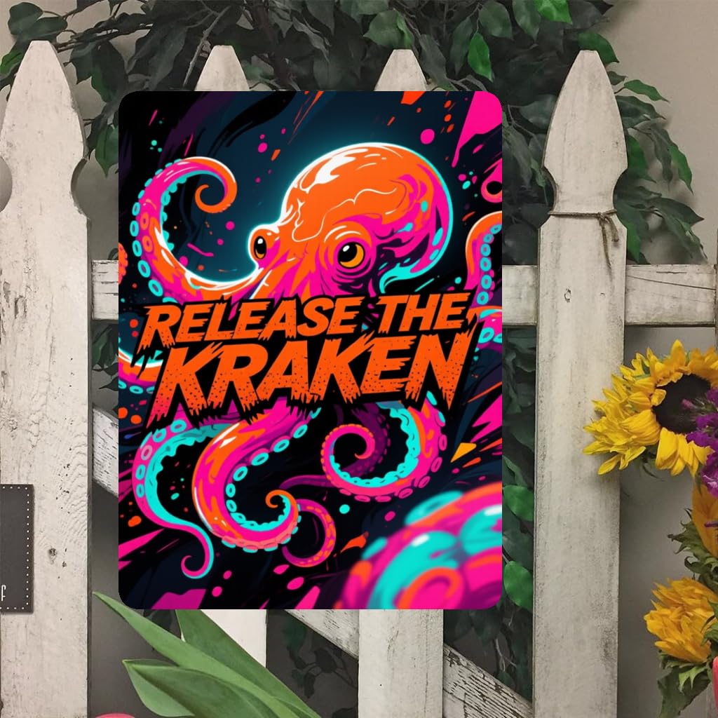 2D Waterproof Octopus Metal Painting Wall Plaque, 8x12 inches/ 20 * 30cm, Durable Wall Hanging Decoration for Indoor/Outdoor Use
