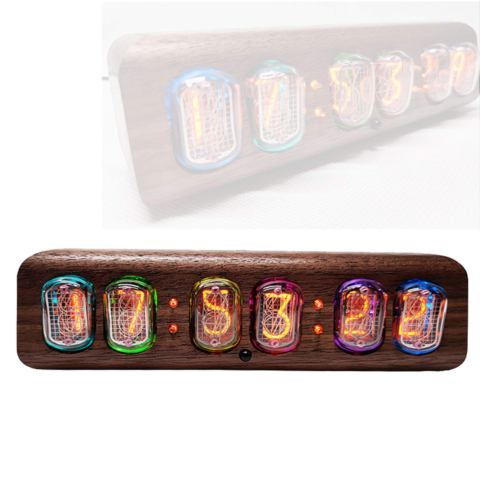 Cadeaux personnalisés, Tube à Vide, Horloge LED réveil contrôle du téléphone minuterie Marche-arrêt, contrôle Infrarouge de l'horloge Nixie Tube, Coque en Bois Massif, no