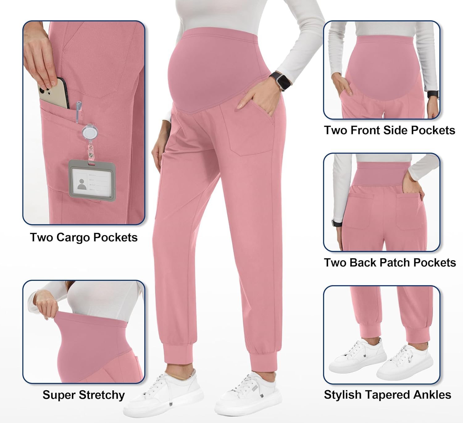 PACBREEZE Women's Maternity Scrubs with 6 Pockets, Workwear Maternity Jogger Scrubs Pregnancy Pants, S-XXL - Image 4