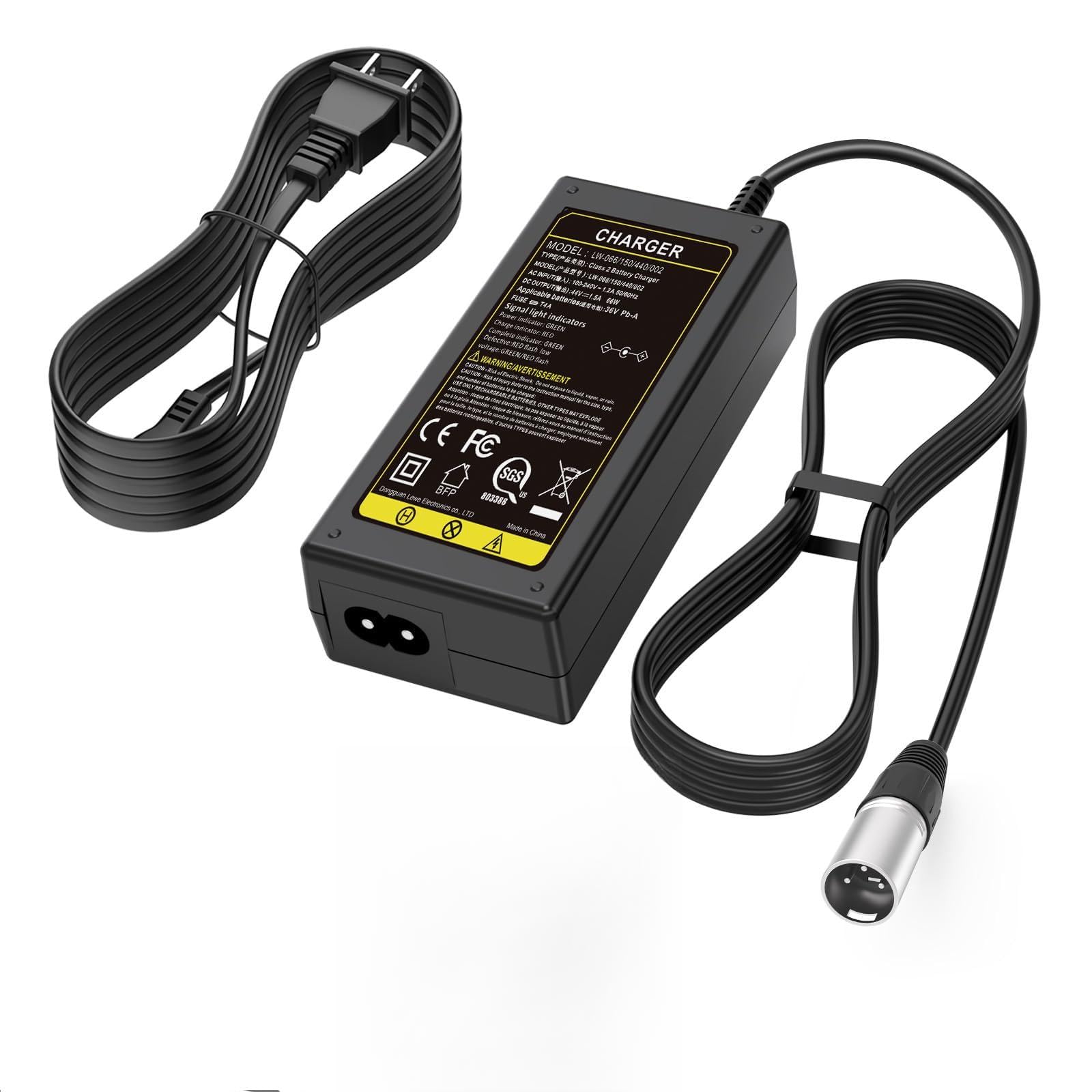 44V 1.5A Scooter Battery Charger (for 36V Lead Acid Battery) Razor MX500 MX650 SX500, Schwinn S600 S750 S1000 X1000, IZIP I600 I750 I1000, Mongoose M750, X-Treme X-600 650, Stealth X1000, Evo 500 1000